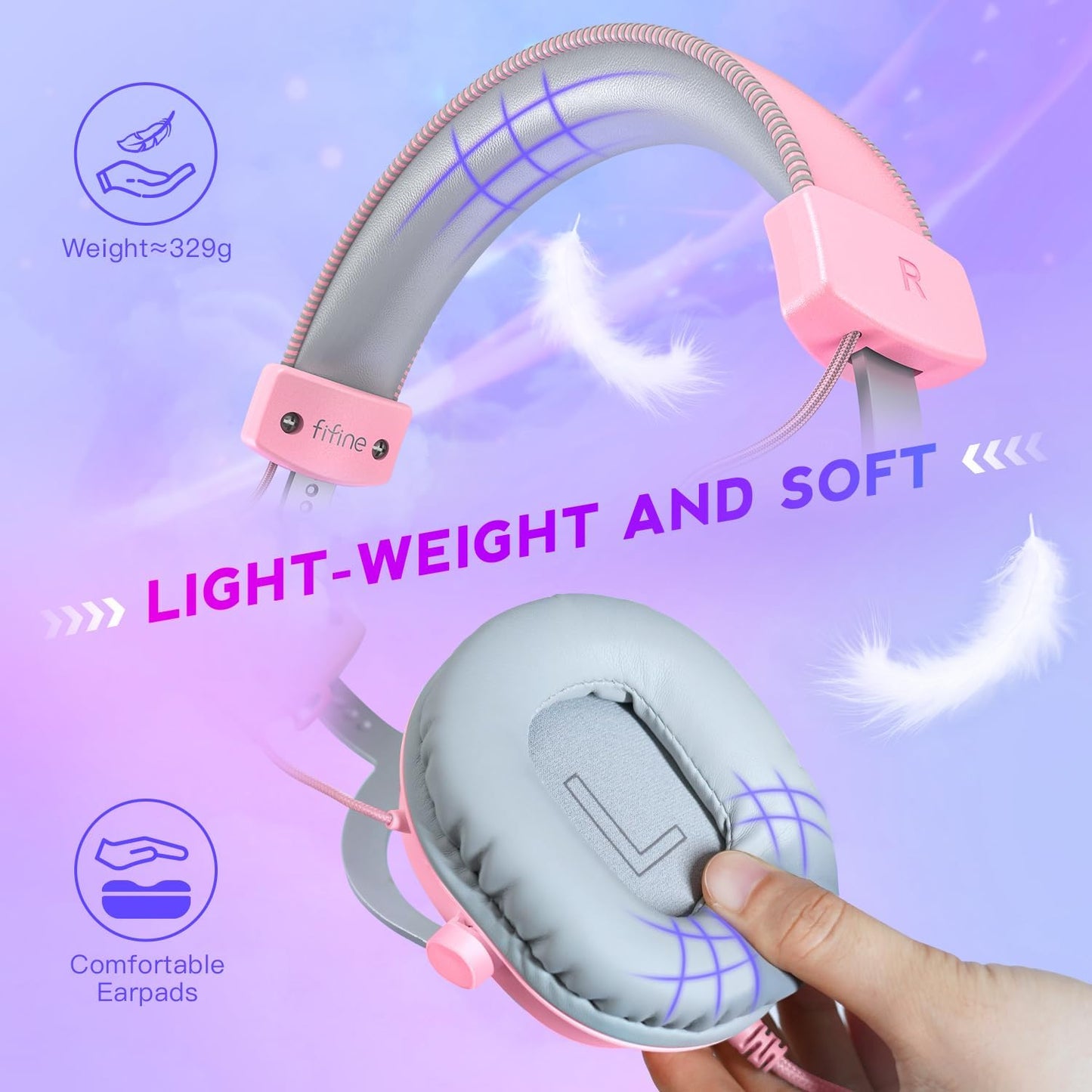 Fifine PC Gaming Headset with USB/3.5mm Jack for Laptop Computer, Over Ear Wired Headphones with 7.1 Surround Sound, Detachable Microphone, Volume Control, Noise Cancelling for PS5/Xbox/Switch-H9