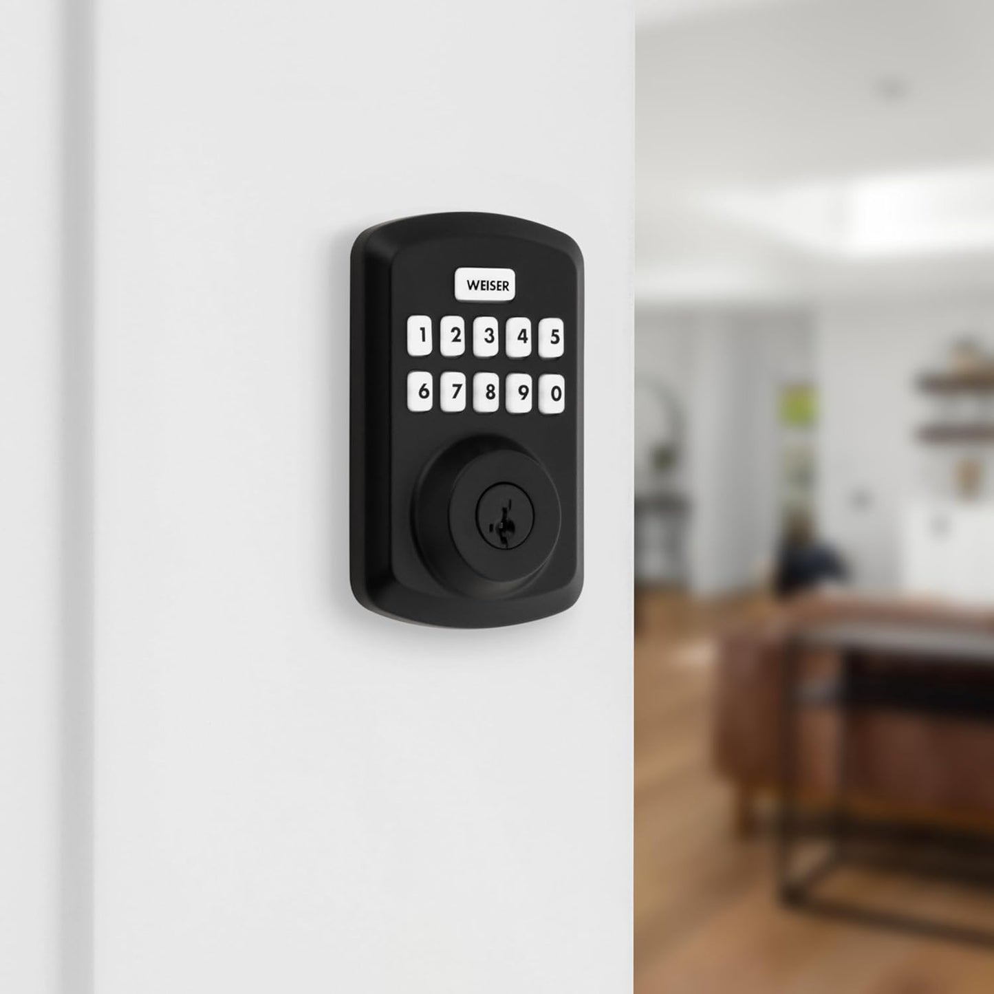Weiser Powerbolt 3 Matte Black Keyless Entry Door Lock/Deadbolt Lock, 10-Button Keypad Door Lock with Auto Lock and 12-Month Battery Life, Electronic Door Locks for Front Door, Home Décor