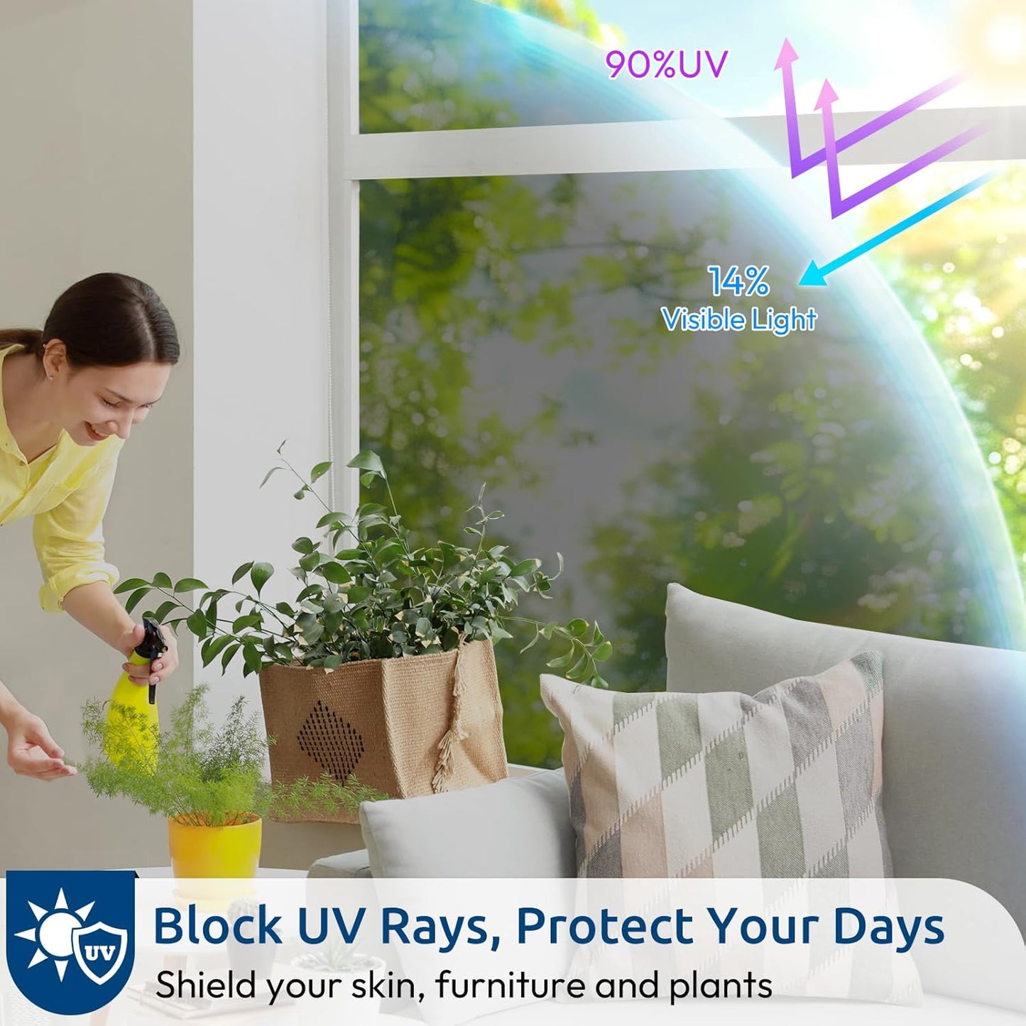 rabbitgoo Window Films for Privacy, Static Cling Frosted Glass Sticker, Non-Adhesive Privacy Film Sun Blocking Window Covering Frosting Vinyl Bathroom Sliding Glass Door, 44.5 x 200cm, Pure Frosted