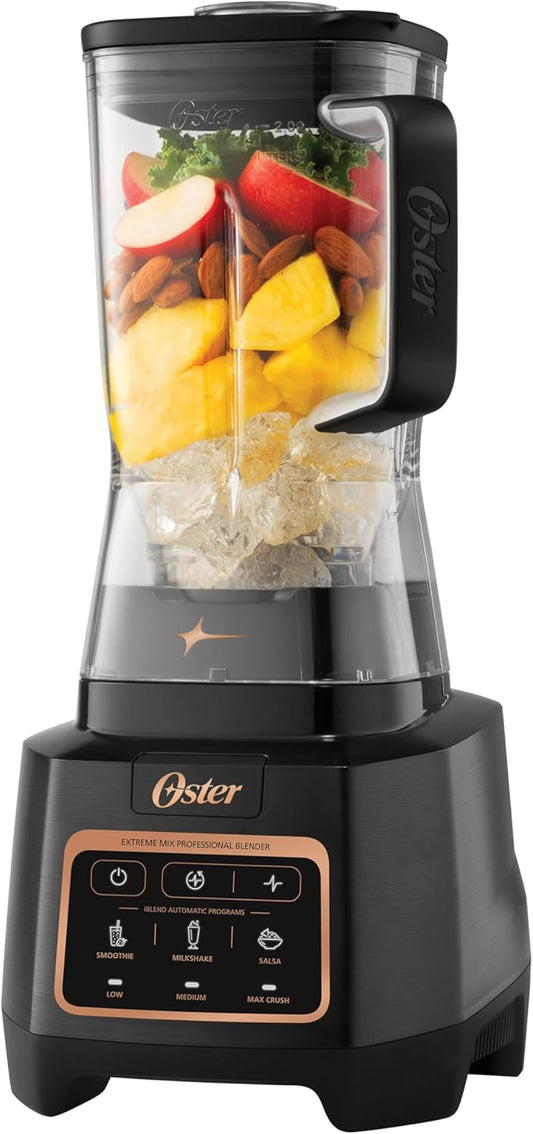Oster Extreme Mix Professional Blender, 1500W, 10-Point Titanium Blades w/Reversable Blending Tech for Turbocharged Chopping & Pulverizing, Single-Touch Auto Programs, 64oz Dishwasher-Safe Pitcher