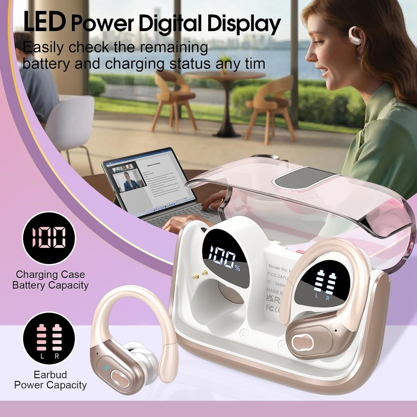 STECEi Wireless Earbuds 75hrs Bluetooth 5.4 Headphone Sport, Bluetooth Earbuds HiFi Stereo Over Ear Bud with Earhooks, ENC Noise Cancelling Mic, IP7 Waterproof Wireless Earphone for Workout/Running