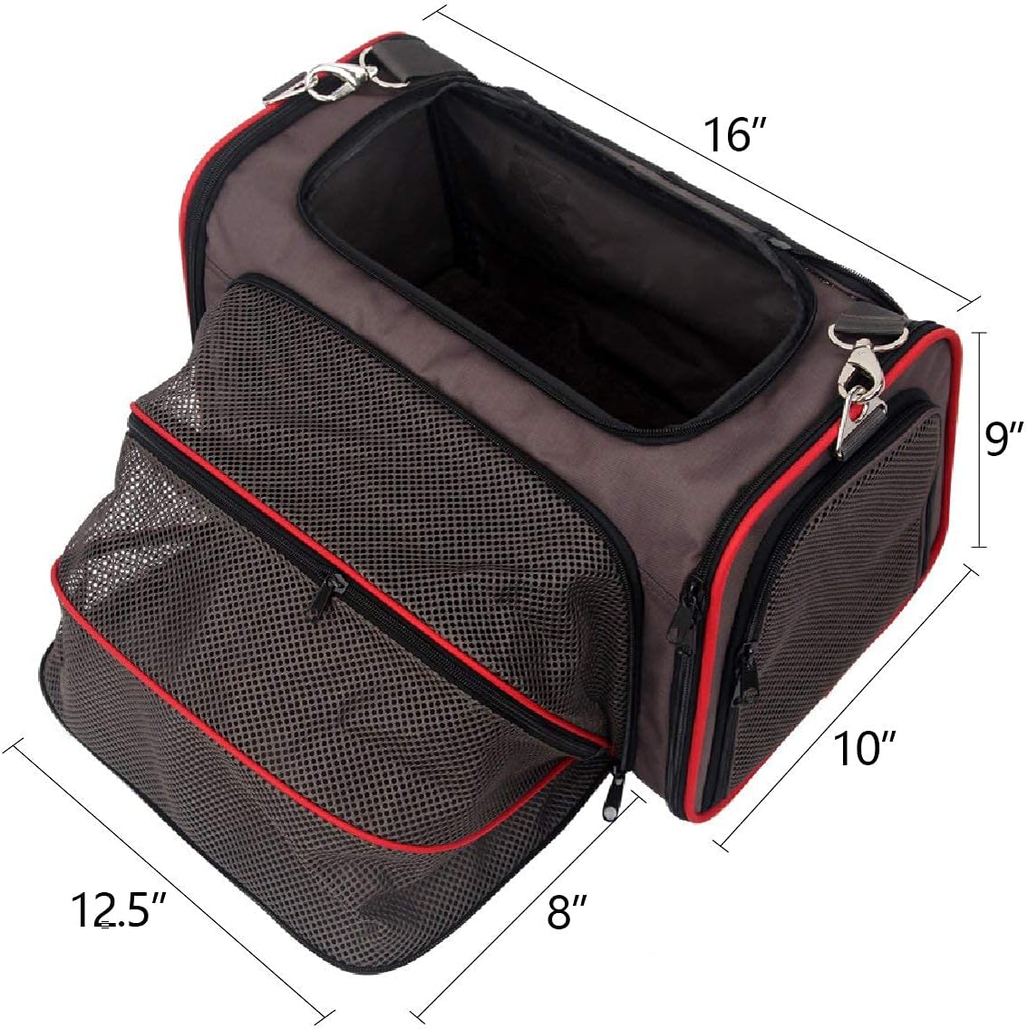 Petsfit Expandable Cat Dog Carrier Airline Approved, 17" L x 11" W x 11" H Soft-Sided Portable Pet Travel Carrier for Kitten, Puppy, Removable Soft Plush Mat and Pockets, Auto-Locking Zippers