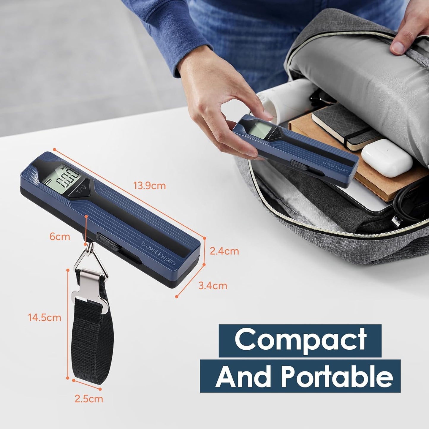 travel inspira Luggage Scale Battery-Free, Travel Essentials, Portable Handheld Digital Suitcase Weight Scale for for Travel Accessories, 110lbs/50kg (Gray)