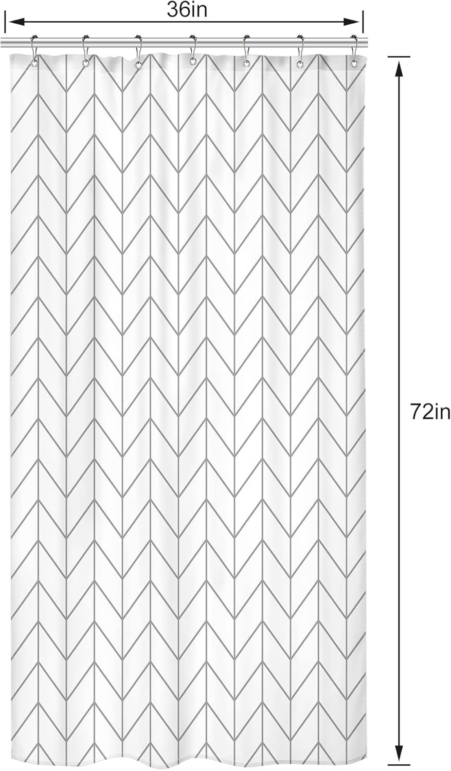 Riyidecor Stall Small RV Gray White Grey Bathroom Shower Curtain Liner 36Wx72H Inch Half Single Narrow Walkin Standing Little Size Dorm Chevron Herringbone Geometric Tiny Fabric Polyester Waterproof