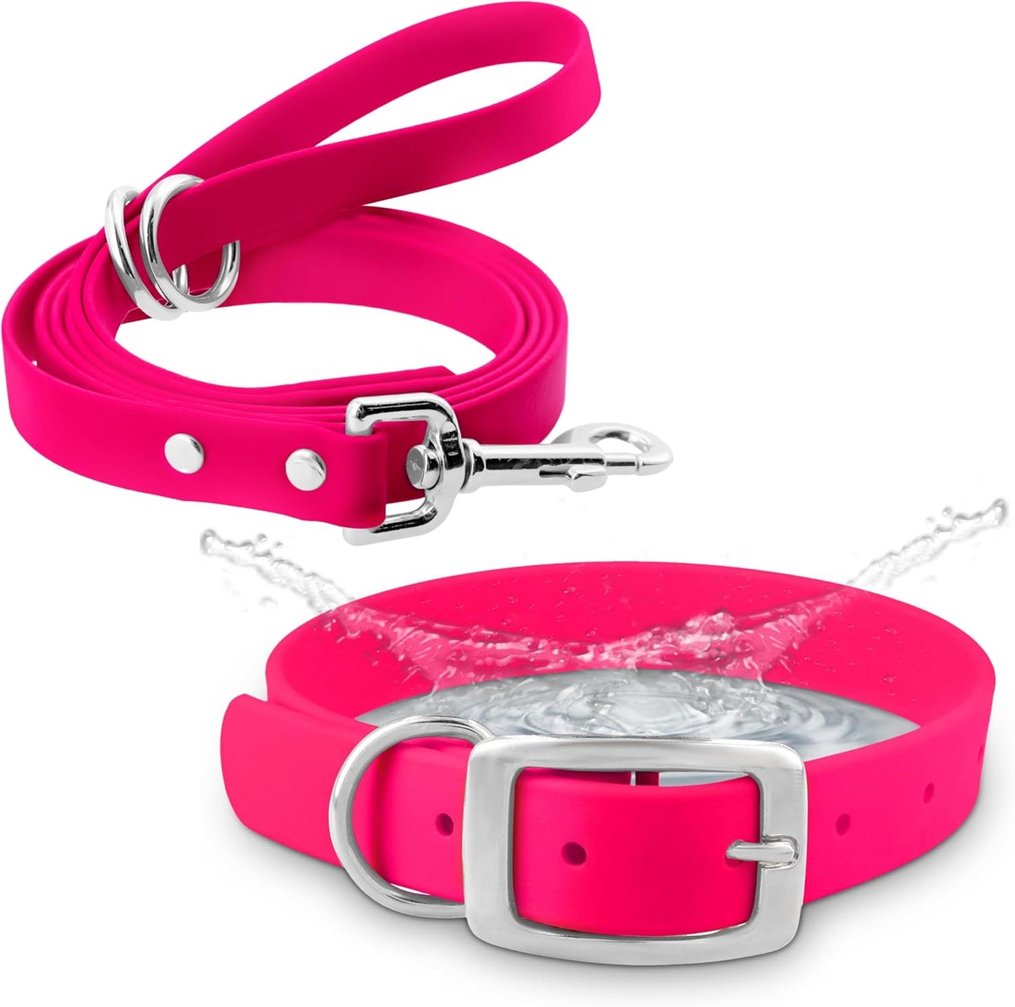 Regal Dog Products Large Pink Waterproof Dog Collar with Heavy Duty Double Buckle & D Ring | Vinyl Coated, Custom Fit, Adjustable Biothane Dog Collar | Chew Resistant Waterproof Collar for Dogs