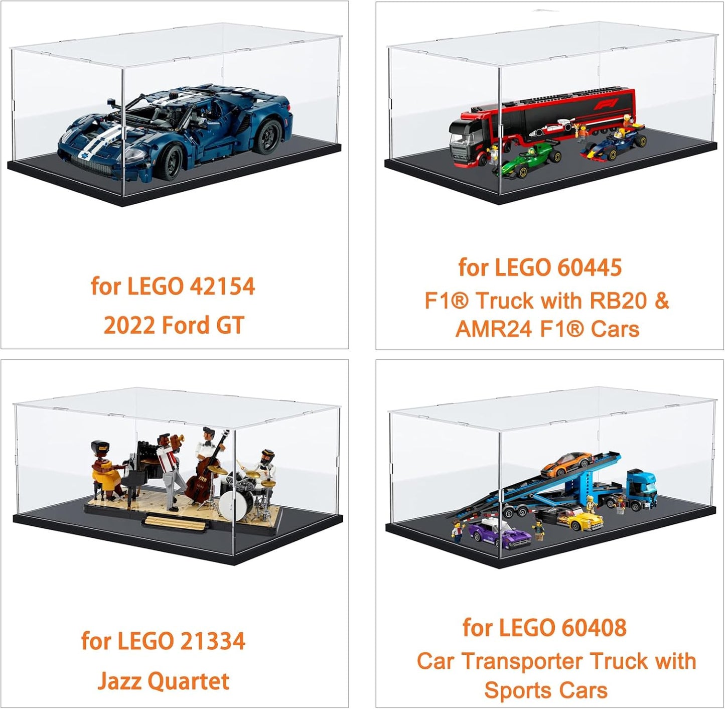Thickened Clear Acrylic Display Case for Lego 10330 43268 76450 42170 10295 10353 Collectibles, Transparent Box Dustproof Protection with Wood-Plastic Base & String Light, Black Inside 40x20x20cm