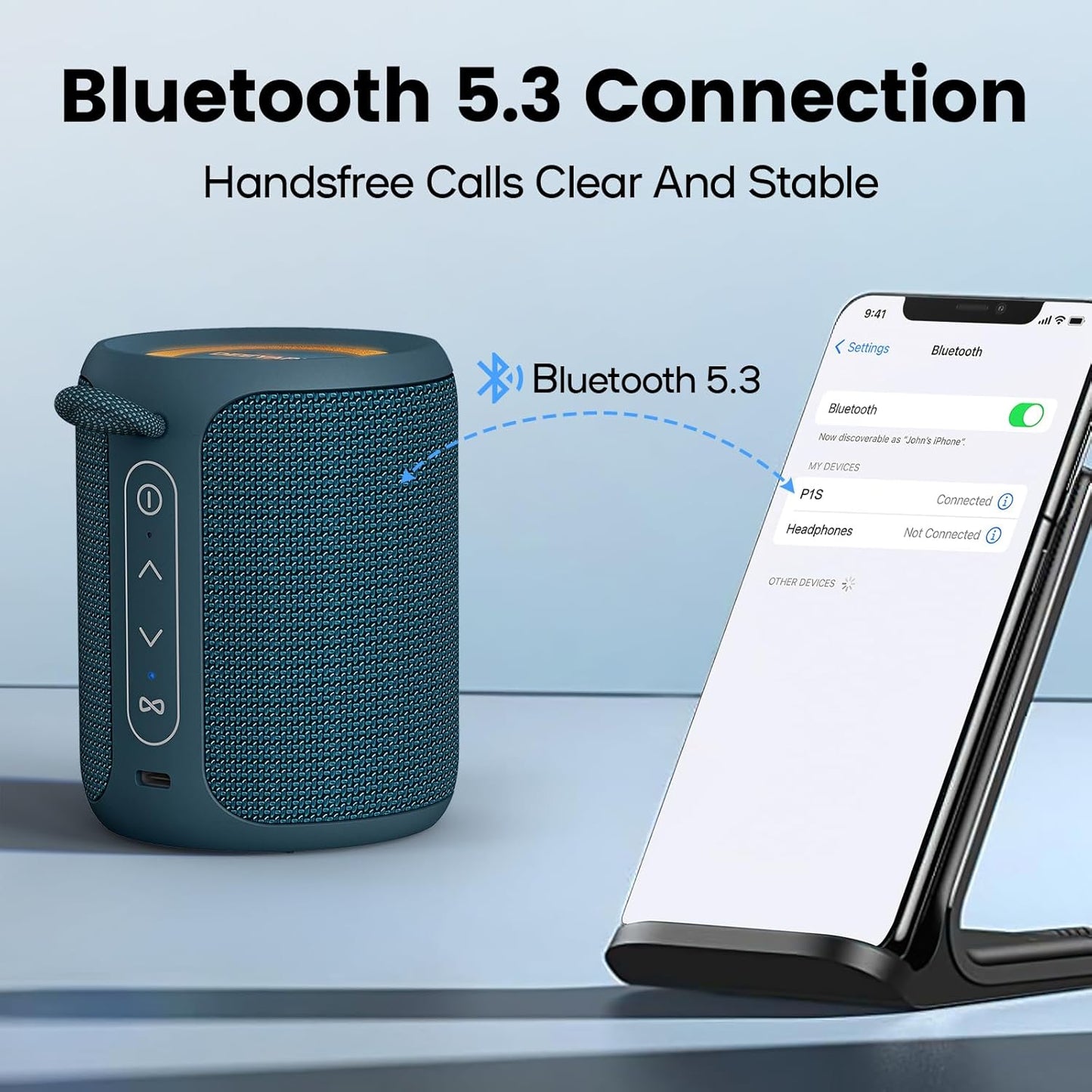 Deeyaple Portable Bluetooth Speaker, IP67 Waterproof Mini Bluetooth Speaker Wireless V5.3 with Stereo Sound,All Day,TWS Pairing,LED Light,Gift for him/her (Black)