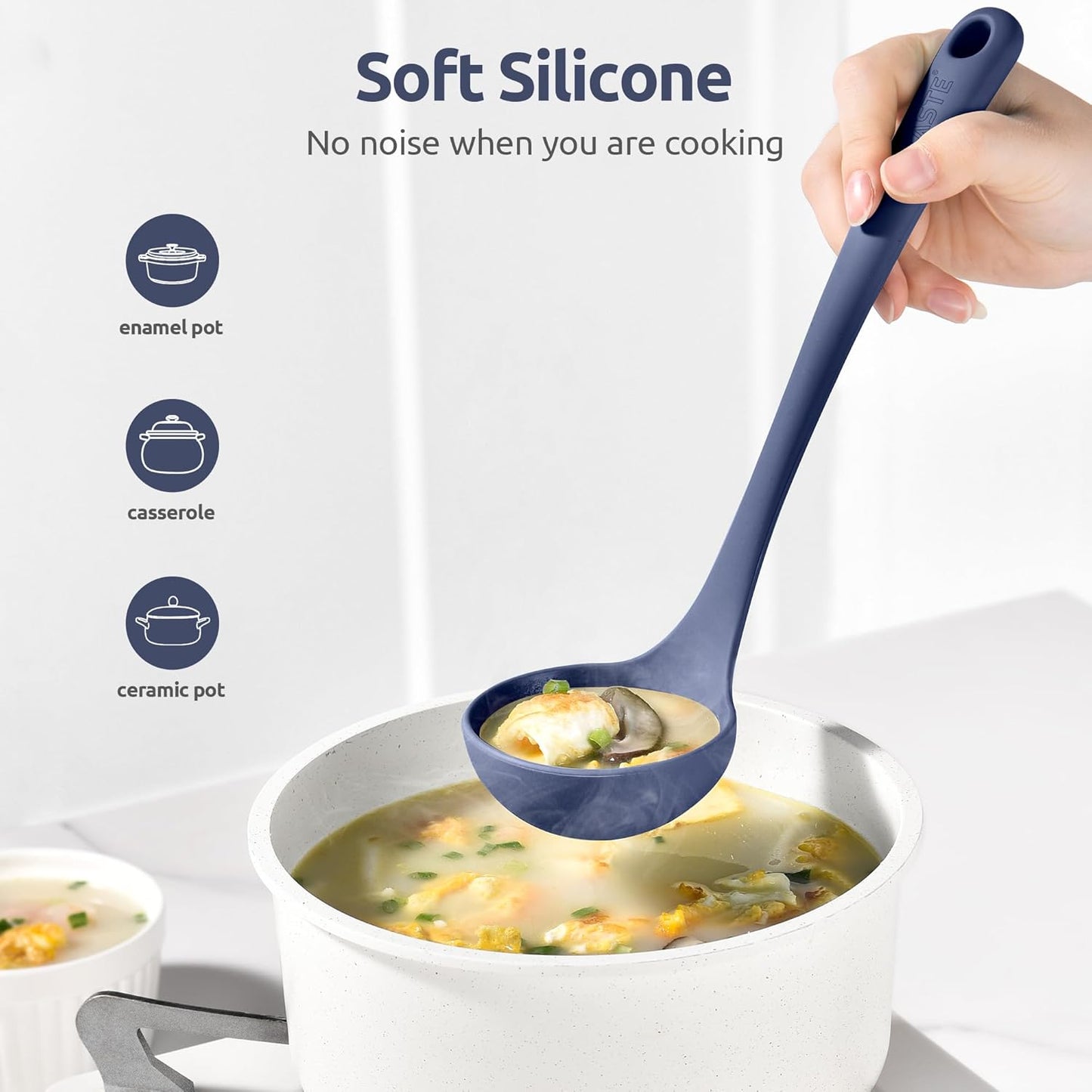 13 inch Silicone Soup Ladle: U-Taste 600ºF Heat Resistant 4 oz Large Non-Stick Seamless Rubber Kitchen Deep Serving Spoon with Non-Slip Solid Long Handle for Cooking Sauce/Stews/Gravies/Chili(Purple)