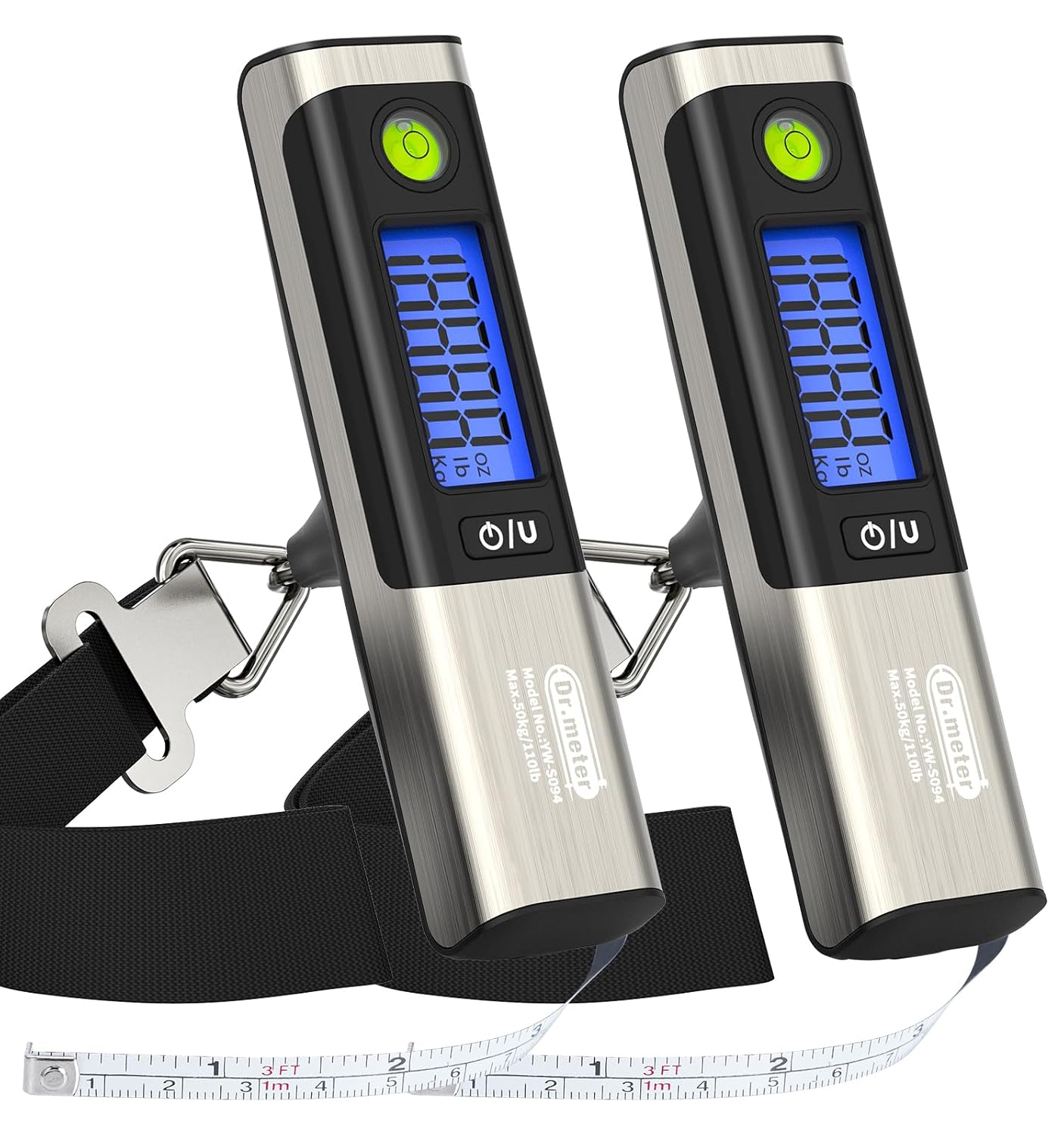 Luggage Scale, Dr.meter Digital Hanging Weight Scale with Tape Ruler, Portable Suitcase Scale 110lb/50kg Backlight LCD Display Electronic Scale Travel Essentials Traveler Gifts, Overload Alarm-Silver - PuriLite