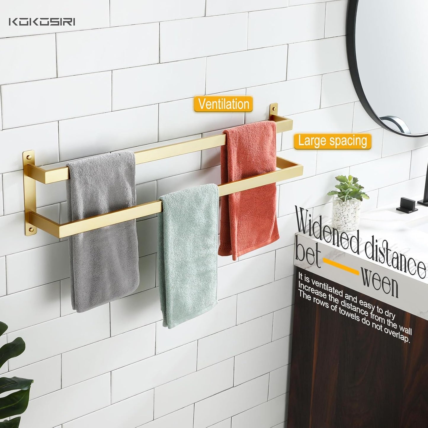 KOKOSIRI Towel Bars Black Bath Towel Holders 20 Inches Bathroom 2-Tiers Ladder Towel Rails Wall Mounted Towels Shelves Rack Stainless Steel, B5008BK-L20