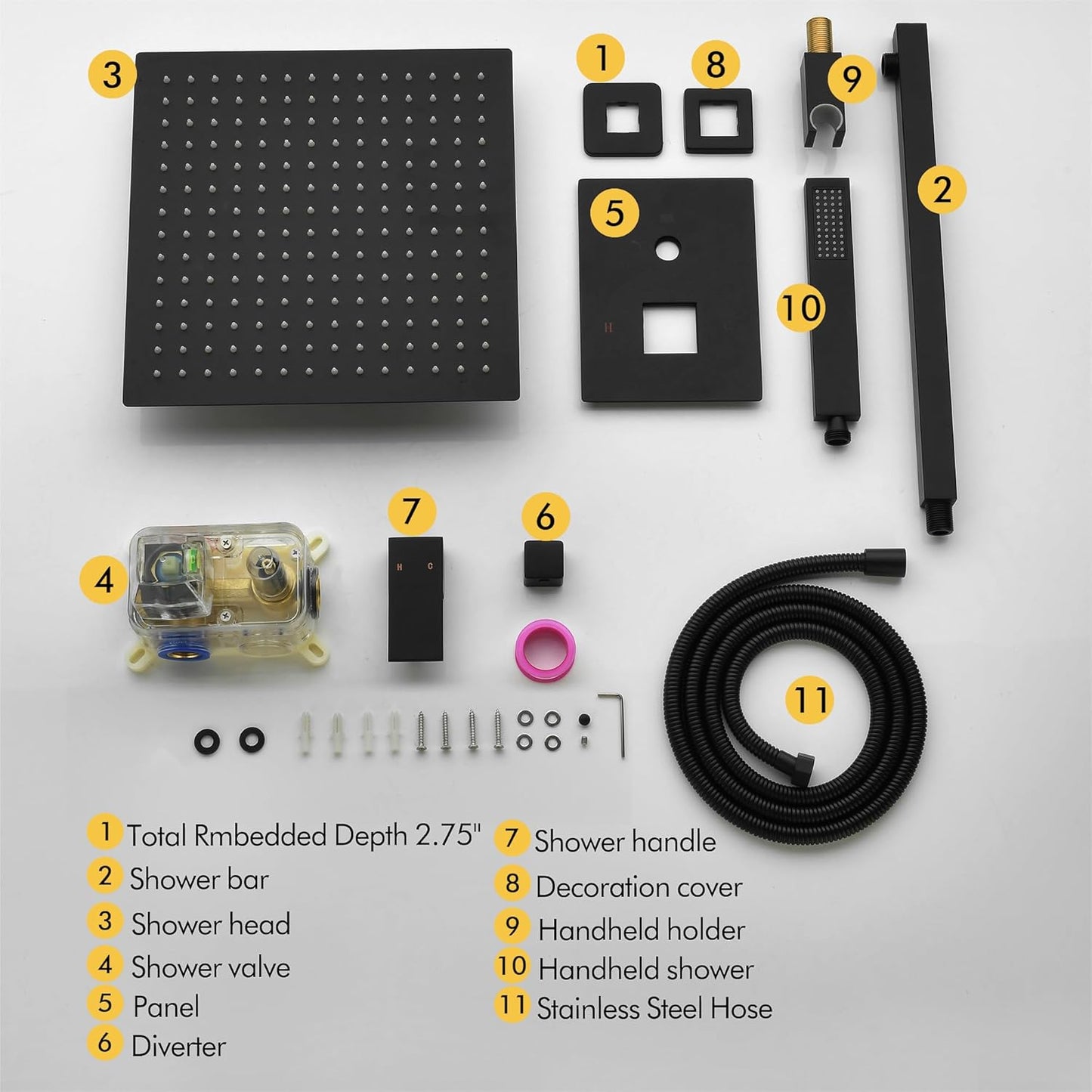 Fransiton Shower System Rain Shower System Set Ceiling Mounted, Rainfall Shower Head with Handheld, Bathroom Shower Kit (Valve Included) (8" - Wall Mount, Matte Black)