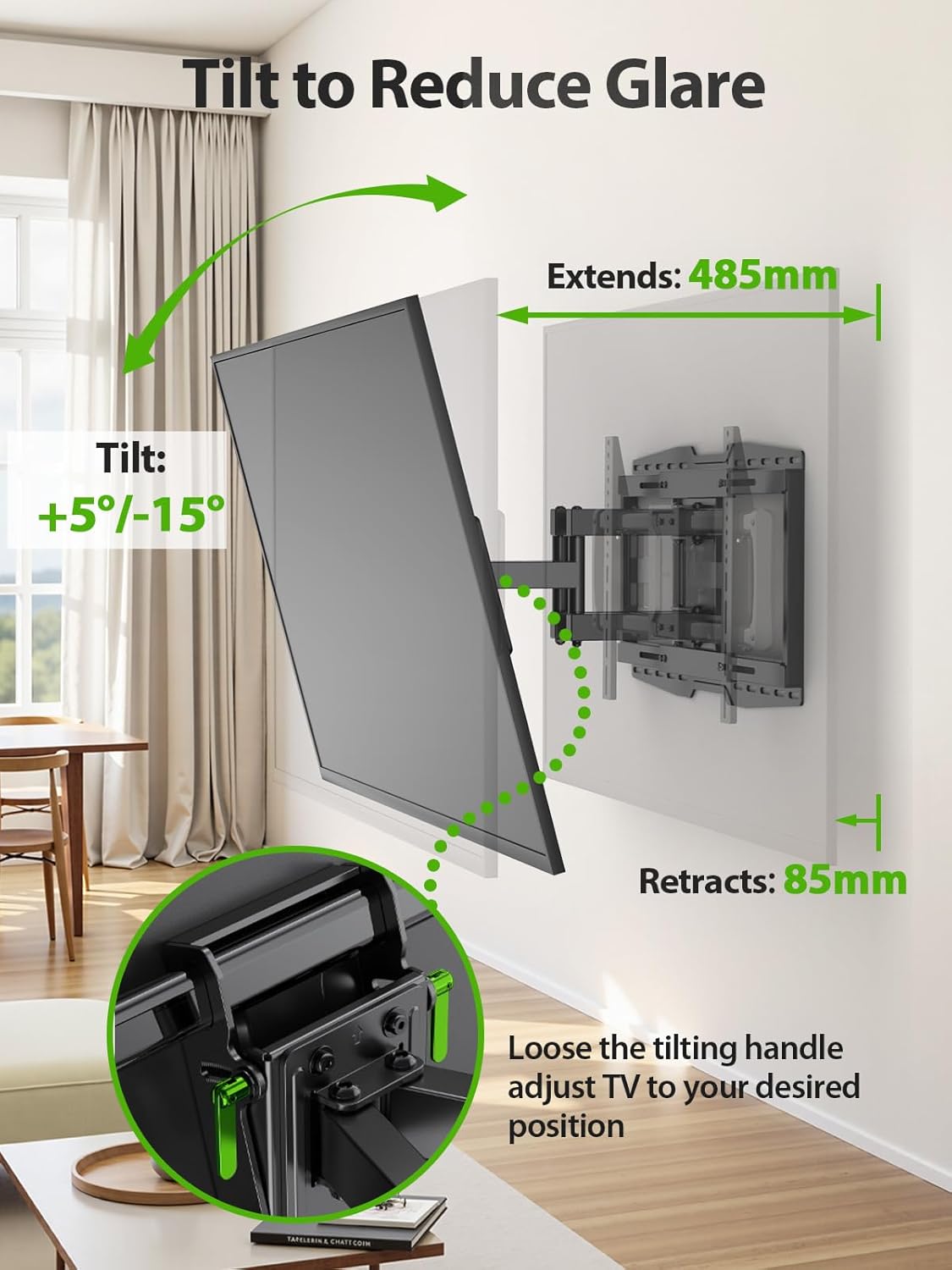 USX MOUNT Full Motion TV Wall Mount Bracket for Most 32-90 Inch TVs with Sliding Design for Centering, Holds up to 150lbs, Fits 16, 18, 24 inch Studs with Swivel Articulating Arms up to VESA 600x400mm