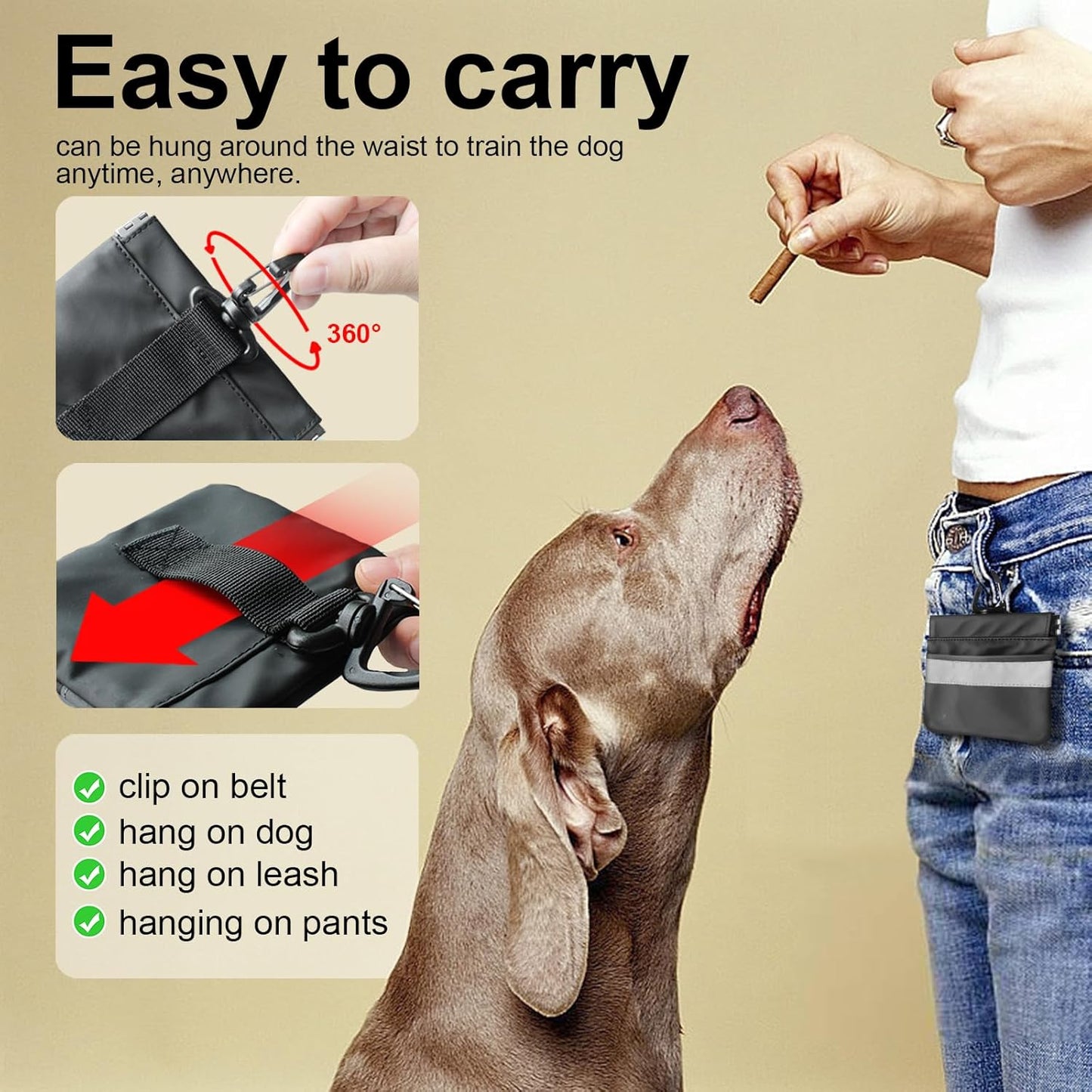 Tyuyuio Dog Training Treat Pouch Bag, Treat Bags for Dogs, Portable Pet Pocket Waist Clip Bag, Reflective Snack Bag for Pets, Includes Clip and Carabiner