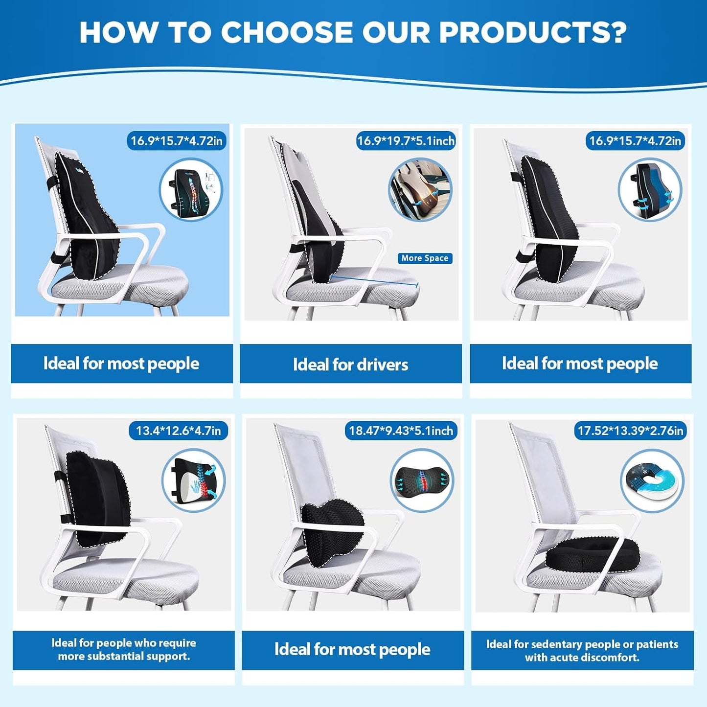 Gel Lumbar Support for Office Chair Back Support for Lower Back Pain Relief Cooling Chair Back Support Cushion Improves Posture Back Rest Memory Foam Back Support Pillow for Gaming Chair, Driving Seat
