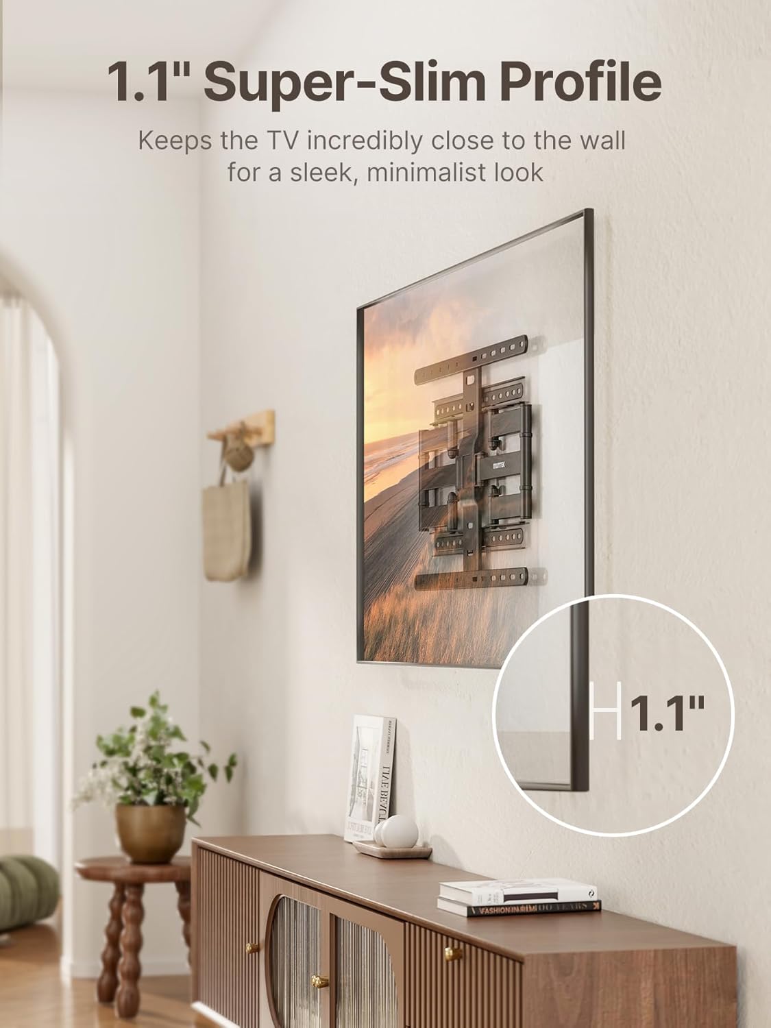 monTEK Ultra Slim TV Wall Mount for Most 43-90 inch TVs, 1.1" Thin Low Profile TV Bracket, Full Motion TV Mount Dual Swivel Articulating Tilt 6 Arms, Max VESA 600x400mm, Up to 132lbs, 16"/18" Studs