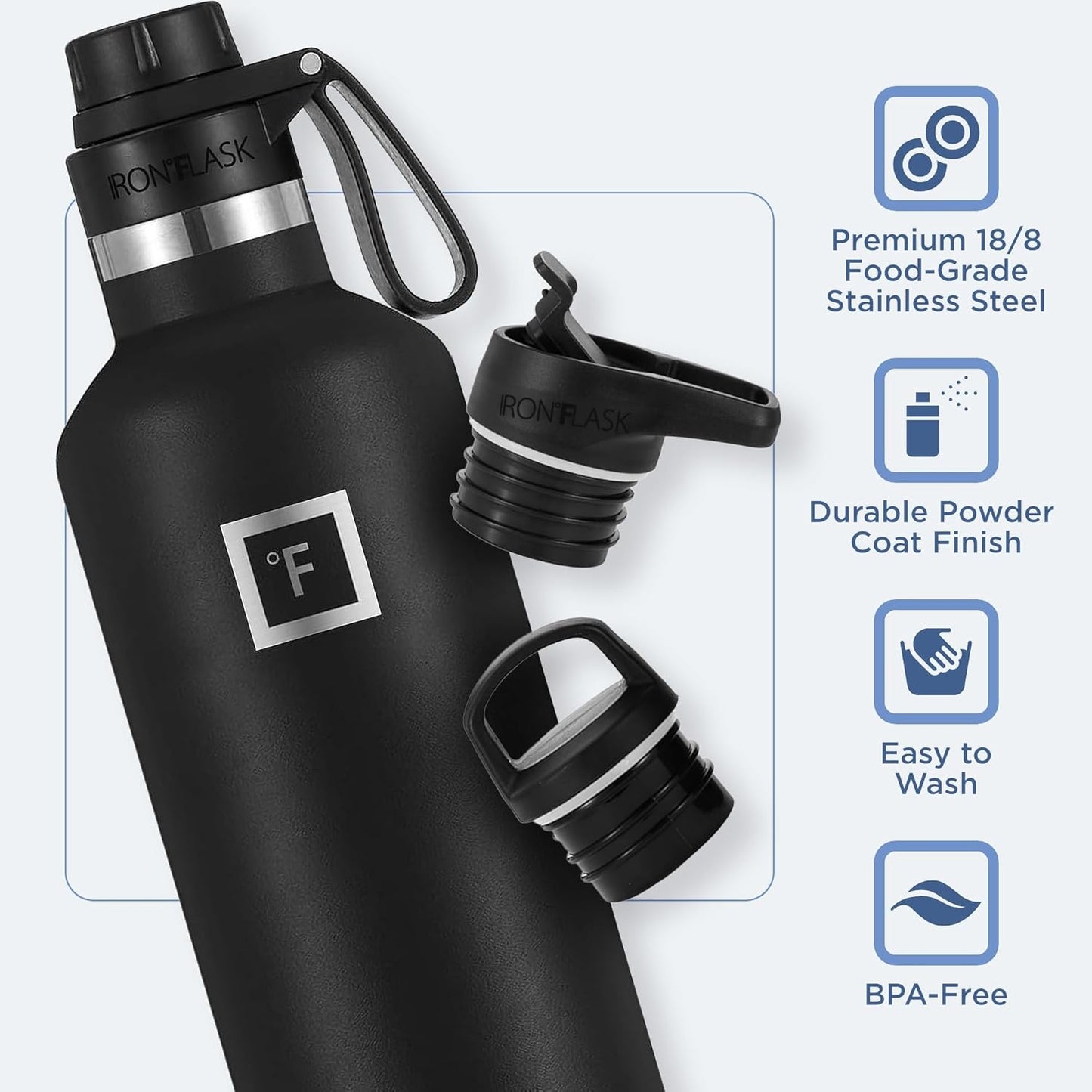 Camping & Hiking Hydration Canteens - 24oz 3 Lids (Narrow Straw/Spout Lid) Leak Proof Vacuum Insulated Stainless Steel - Hot & Cold Double Walled Sports Water Bottle