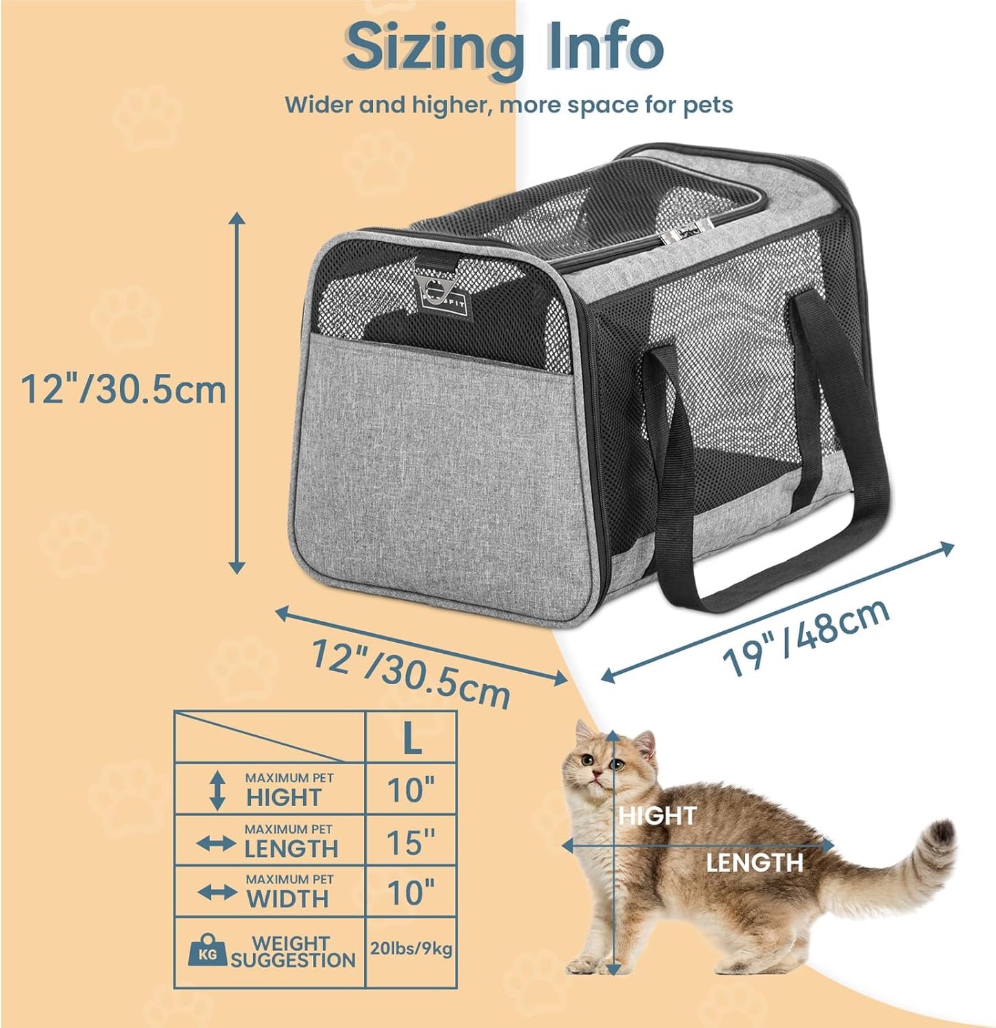 Petsfit Pet Carrier Airline Approved, Soft-Sided Cat Carrier with Patented Car Buckle, Lightweight and Collapsible with Adjustable Shoulder Strap, Soft Cushion,Green