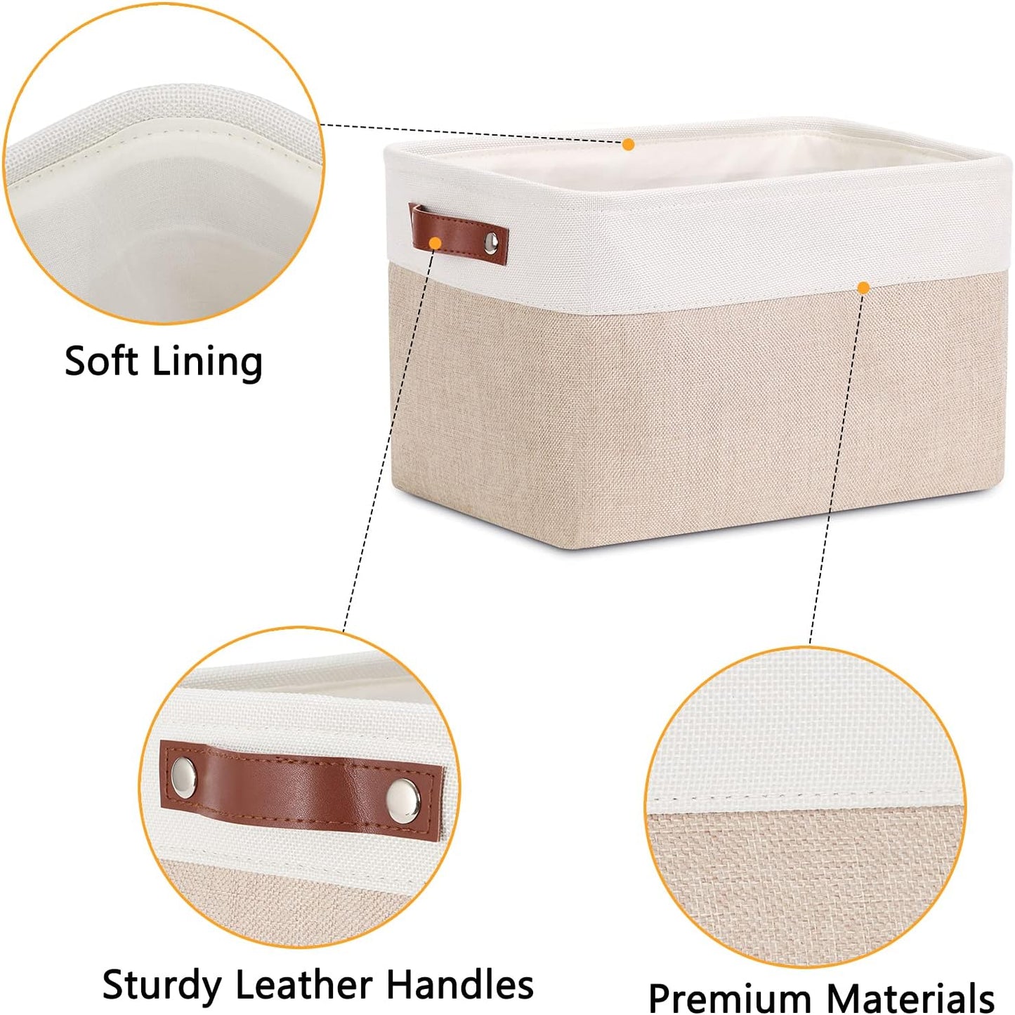 DULLEMELO Storage Baskets for Shelves, Fabric Collapsible Rectangular Storage Bins for Shelves, Closets, Nursery, Home, Office, Empty Gift Baskets (White&Teal)