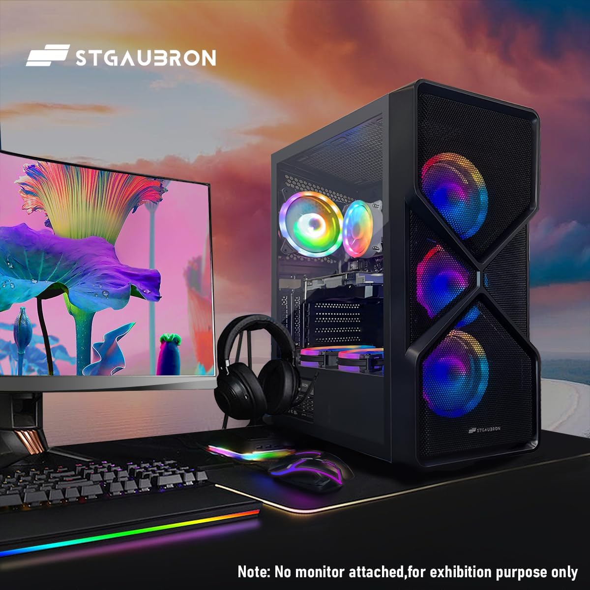 STGAubron Gaming PC Computer Desktop, GeForce RTX 2060 Super, Intel Core i7 8th up to 4.1GHz, 16G DDR4, 1T SSD, 600M WiFi, BT 5.0, RGB Fan x6, Windows 11 Home