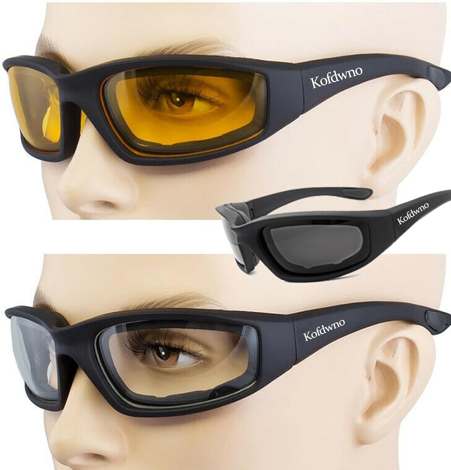 3 Pairs Motorcycle Riding Glasses Foam Padded Eyewear Goggles UV Protection Anti-Wind Dustproof Motorcycle Sunglasses for Outdoor Activities Sports-Clear Yellow Smoke