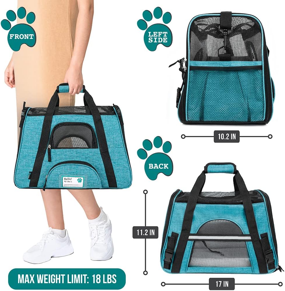 Premium Airline Approved Soft-Sided Pet Travel Carrier by PetAmi | Ventilated, Comfortable Design with Safety Features | Perfect For Plane or Car | Ideal for Small to Medium Sized Cats, Dogs, and Pets