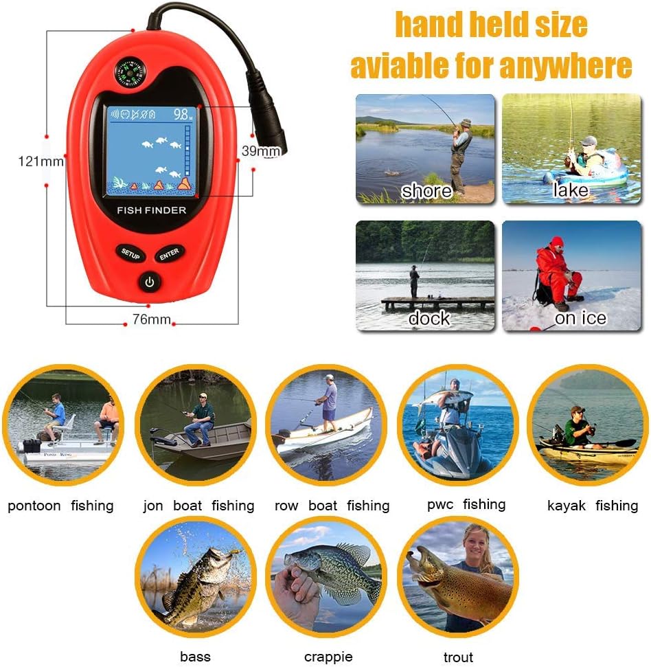 LUCKY Portable Fish Finder - Handheld Depth Detector for Kayak, Ice Fishing - Sonar Fish Detector - Fishing Gifts