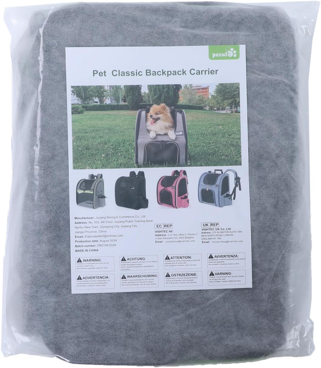 Pecute Cat Backpack with Breathable Mesh, Dog Backpack Carrier with Multi-Pockets for Cats Puppies, Pet Backpack Carrier for Travel Hiking Camping Outdoor (Gray)