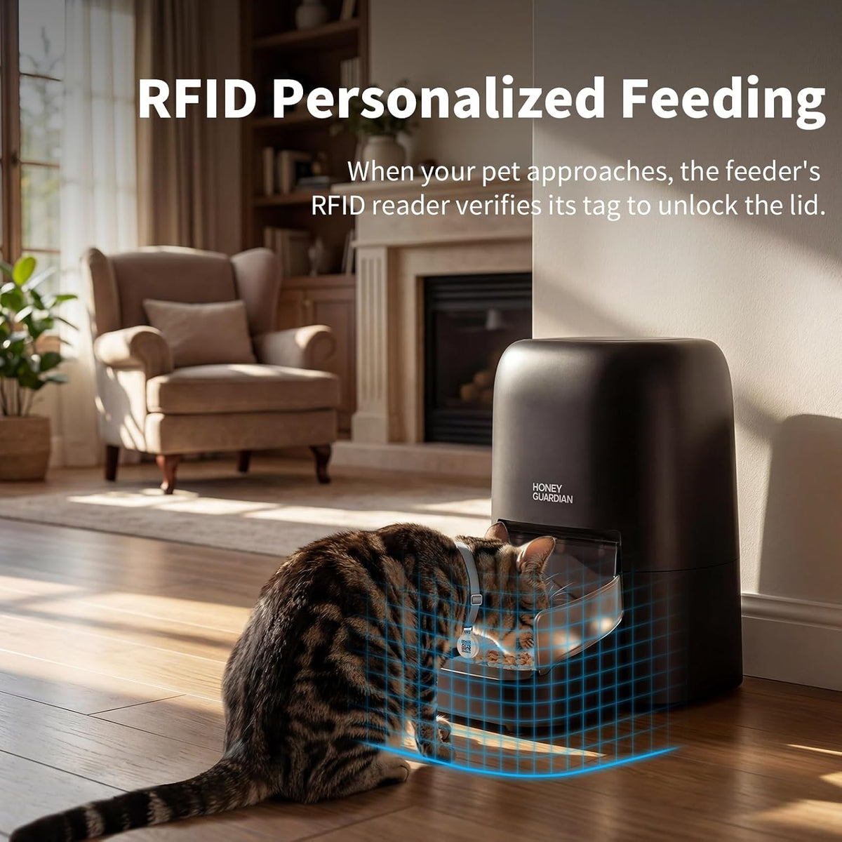 HoneyGuaridan RFID Automatic Cat Feeder, Cat Feeder with Collar Tag Sensor