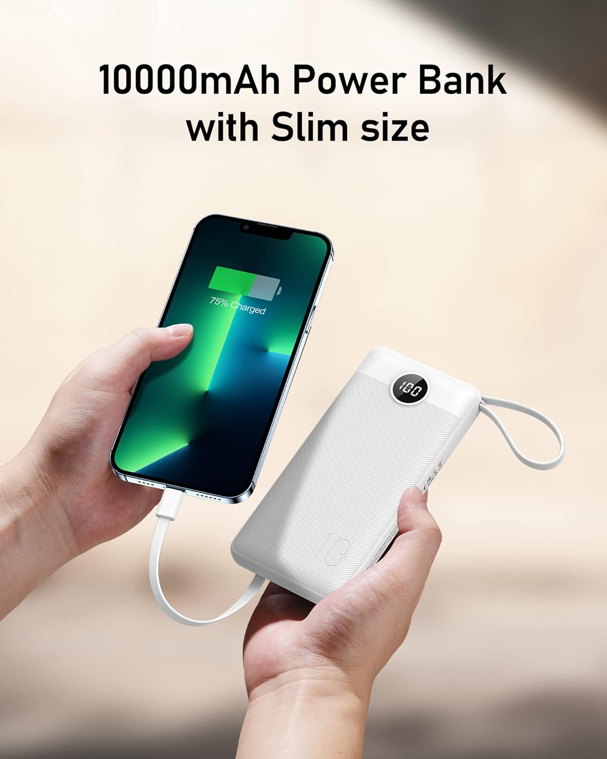 VEEKTOMX Power Bank with Built-in Cables 10000mAh Portable Charger for iPhone Slim Fast Charge USB C Battery Pack Travel Essentials Powerbank Compatible with iPhone, Samsung, Android, etc