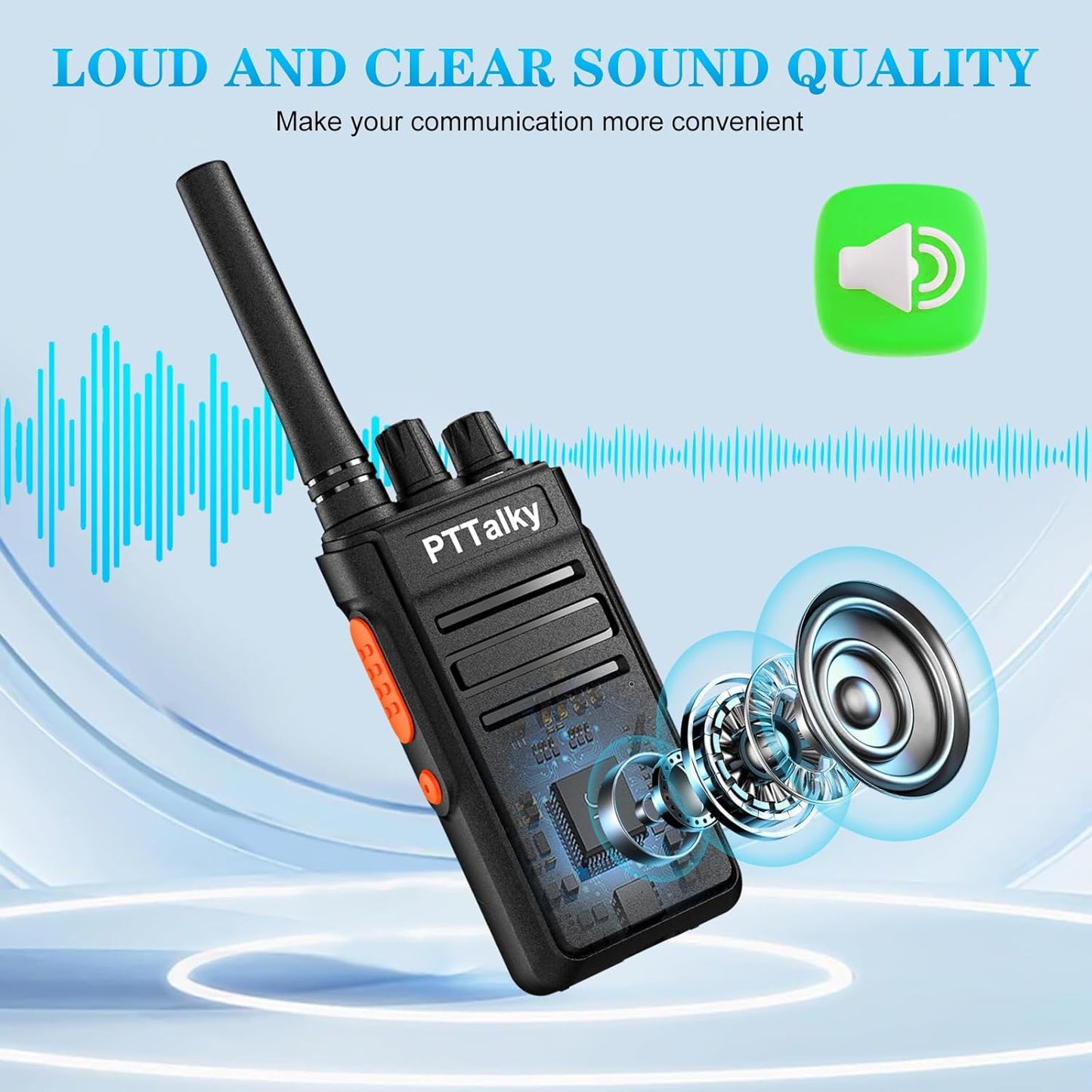 PTTalky FR1 Walkie Talkies with 6-Way Charger, Long Range Walkie Talkies, USB-C Charging, VOX, with Earpieces, 2 Way Radios for Business School Warehouse