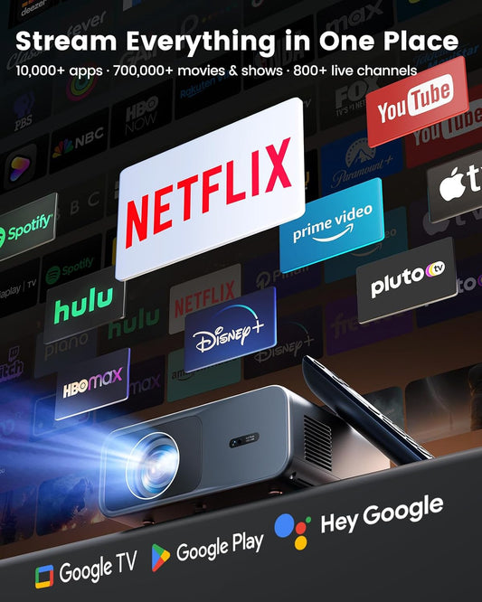 Smart Projector【Official Google TV/Dolby】Projector 4K with ARC and HDR10, WiMiUS Native 1080P Movie Projector with Autofocus/Keystone, Wi-Fi6 and Two-Way Bluetooth Home Projecteur for Indoor & Outdoor - PuriLite