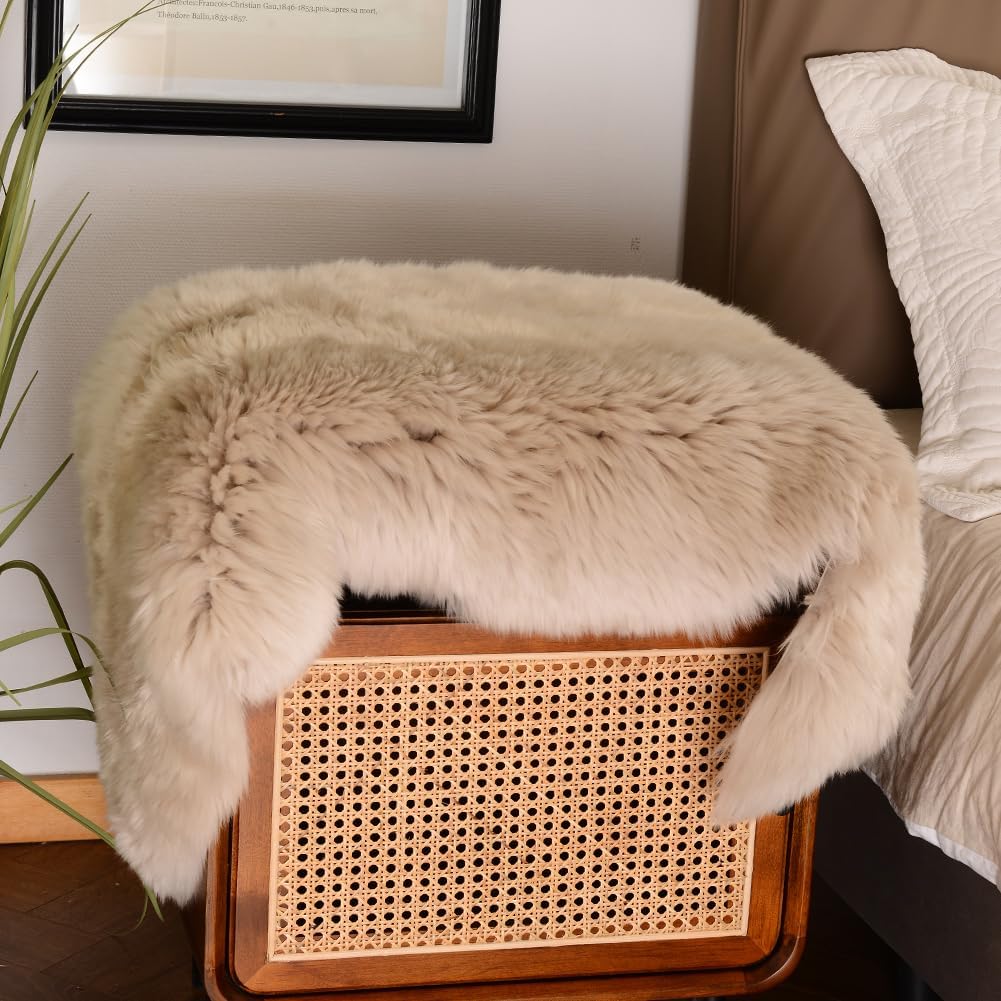 LLB Genuine Sheepskin Area Rug Wool Rug Fur Carpet Fluffy Shaggy Fur Rug for Living Room Kids Bedroom Real Sheepskin Throw Lambskin Rugs Sofa Mat Chair Seat Covers (Cream Brown, 2 x 3 ft Sheepskin)
