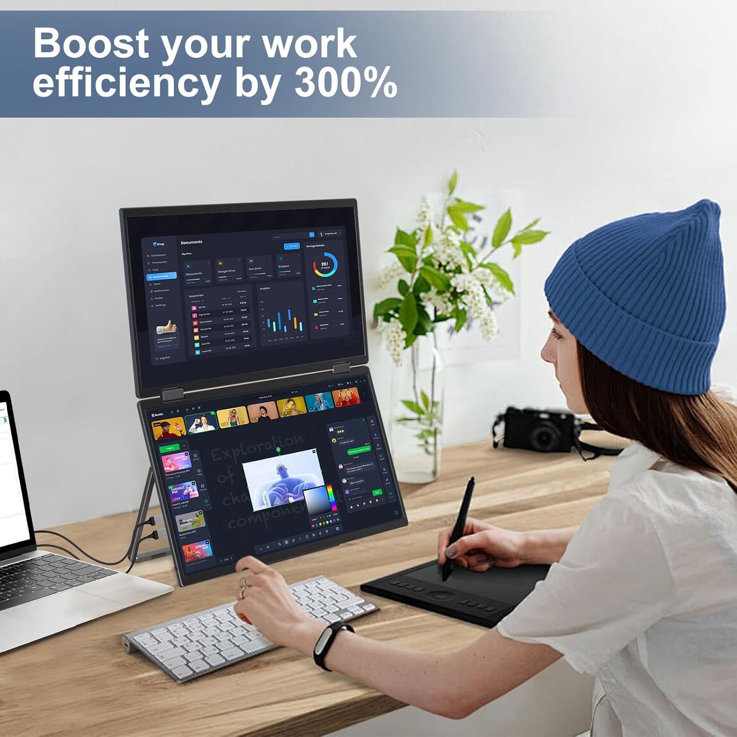 InnoView Laptop Screen Extender 15.6" Dual Portable Monitor 1080P FHD Folding Triple Monitor HDMI (No Extended) USB-C Portable Monitor for Laptop Windows(No Driver Needed) Mac(Driver Needed)