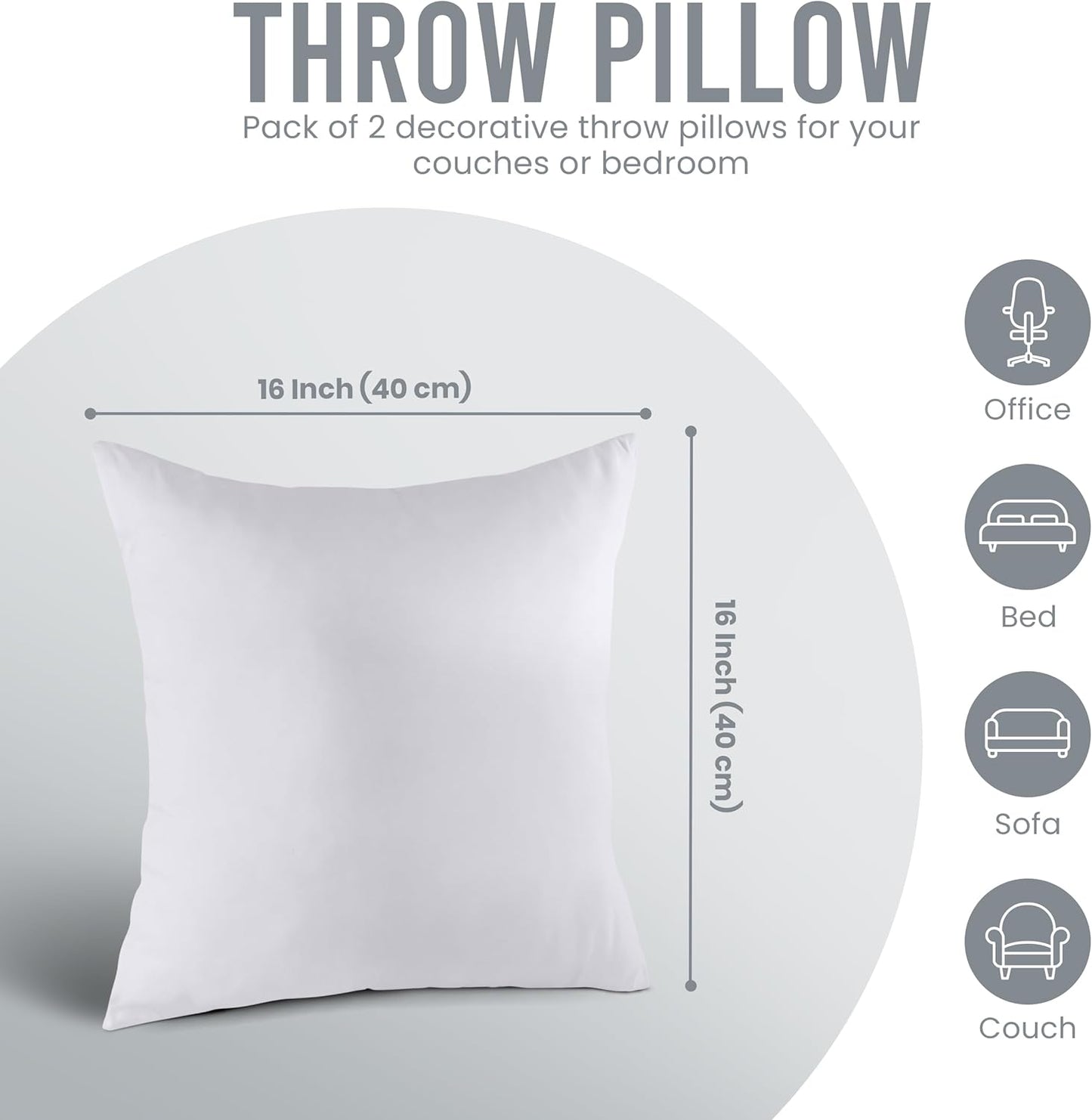 Utopia Bedding Throw Pillows Insert (Pack of 2, White) - 20 x 20 Inches Bed and Couch Pillows - Indoor Decorative Pillow