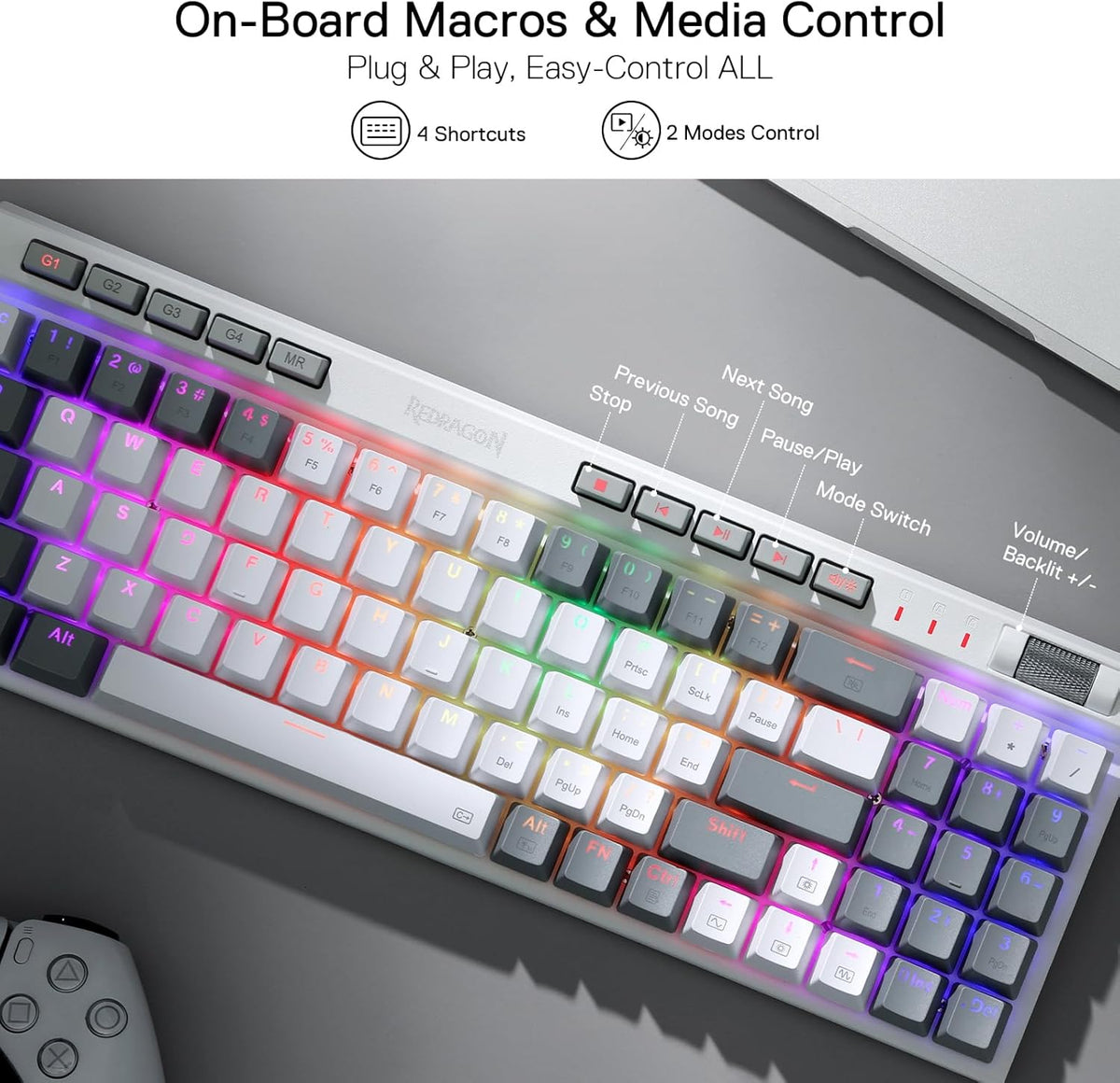 Redragon K655 75% RGB Wired Mechanical Gaming Keyboard, 78 Keys Hot-Swap Mechanical Keyboard w/Aluminum Cover Board, Upgraded Socket and Onboard Macro/Media Keys, Quiet Linear Red Switch - PuriLite