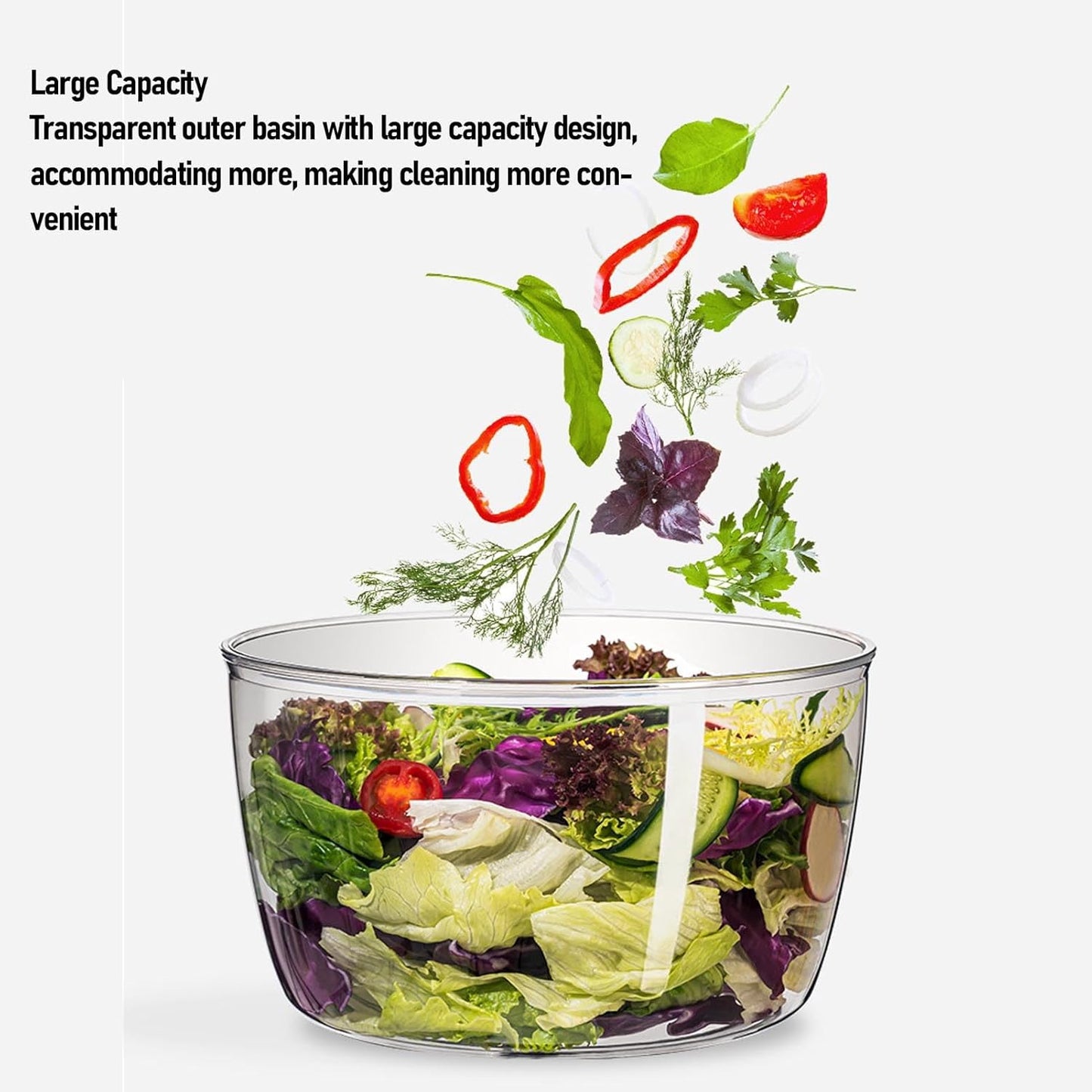 Luocute Salad Spinner, Large Capacity Transparent Fruit and Vegetable Washer Suitable for Kitchen (S 5.12x8.27in)