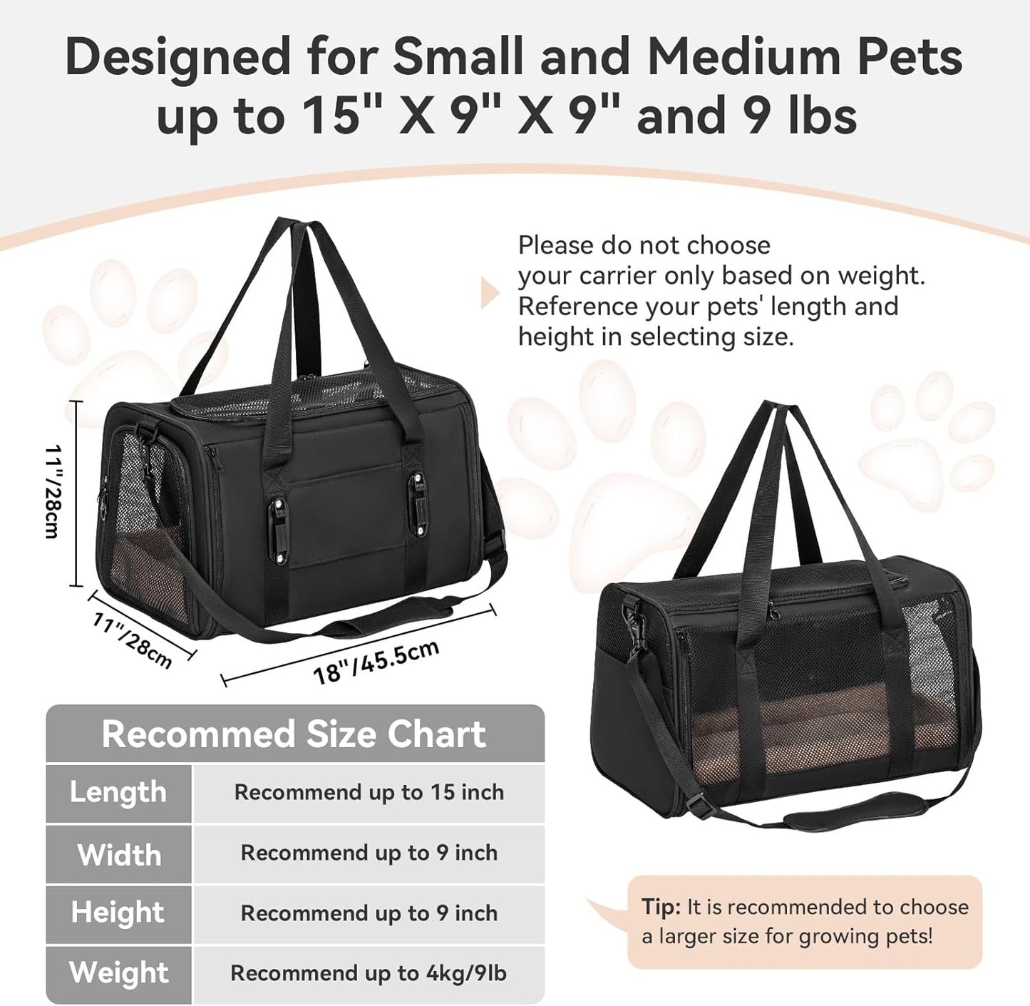 Petsfit Pet Carrier Airline Approved, Soft-Sided Cat Carrier with Patented Car Buckle, Lightweight and Collapsible with Adjustable Shoulder Strap, Soft Cushion,Green