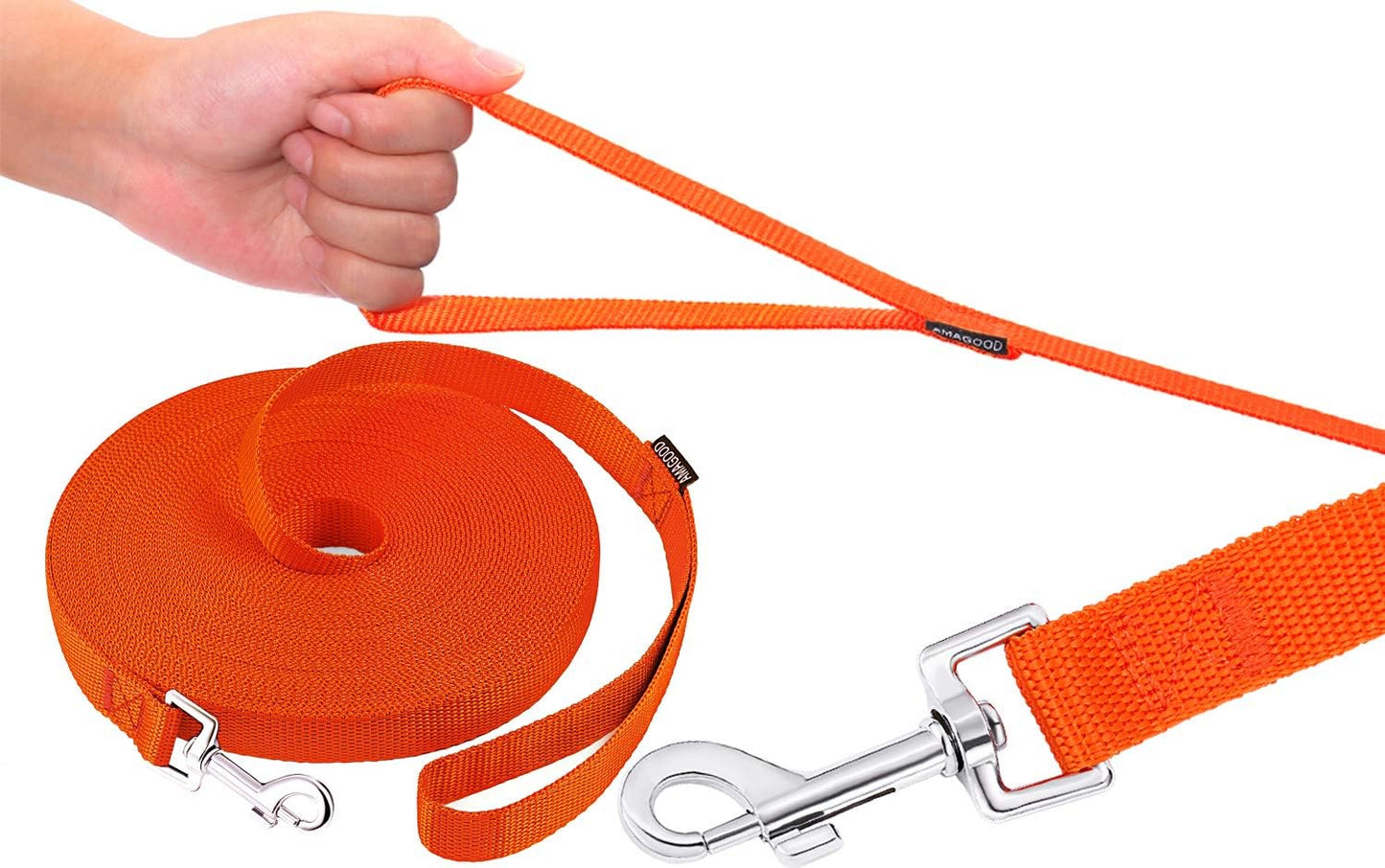 AMAGOOD Dog/Puppy Obedience Recall Training Agility Lead-15 ft 20 ft 30 ft 50 ft Long Leash-for Dog Training,Tie Out,Play,Safety,Camping (15 feet, Black)