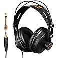 Fifine Studio Recording Monitor Over-Ear Headphones, Wired Black Headphones with Passive Noise-Canceling for Gaming Podcasting Music, Compatible for PC/Phones/Mixer, 3.5mm and 6.35mm Audio Jack-H8