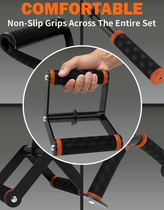 Fitarc Cable Machine Attachment Set for Home Gym, LAT Pulldown & Tricep Pushdown Attachments with D Handle, V Bar, Tricep Rope, Straight Bar, Stirrup Handles, Ankle Strap & Lifting Straps