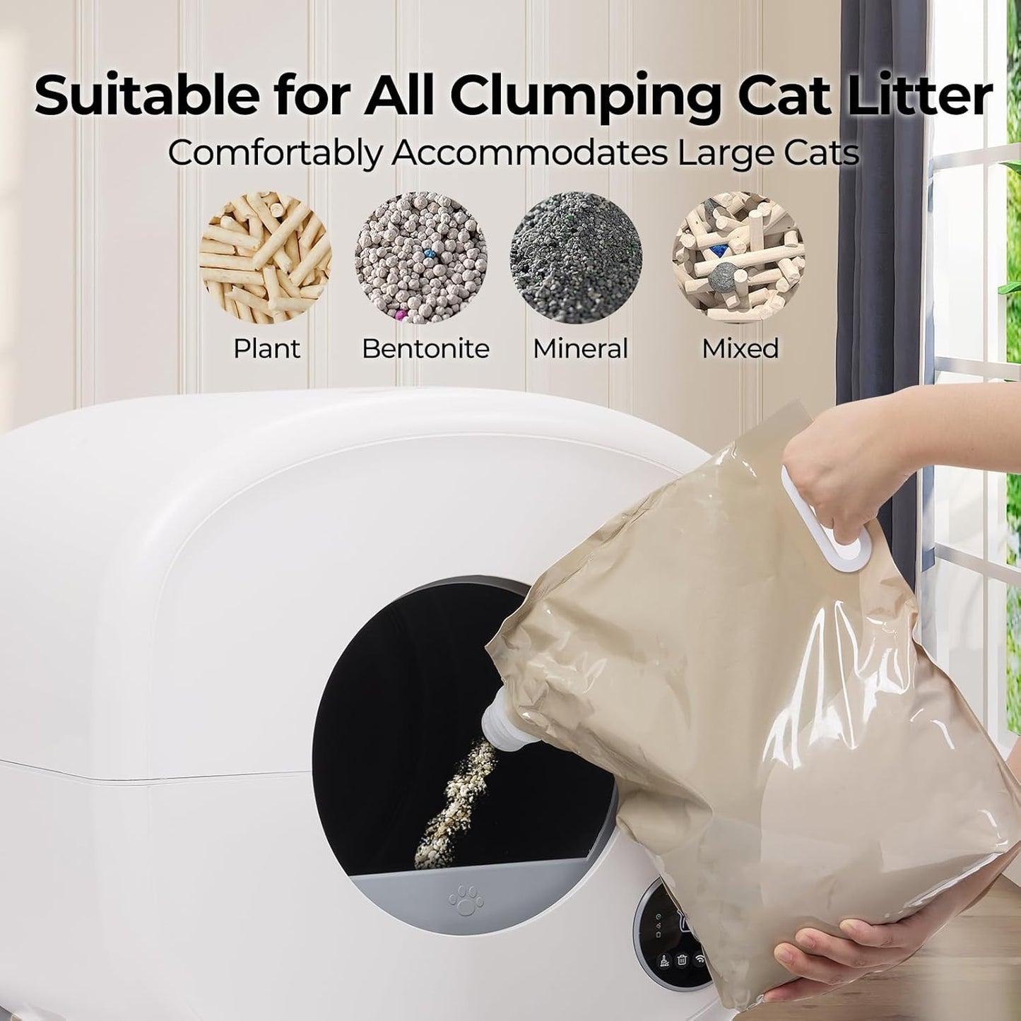 Fsitego Self Cleaning Cat Litter Box: Extra Large Automatic Litter Box for Multiple Cats, Odor-Free, App-Controlled, Ambient Light Waste Disposal