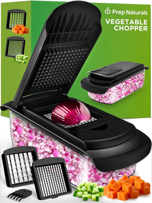 Vegetable Chopper with Container - 2-in-1 Black - Stainless Steel Veggie Chopper Onion Chopper Vegetable Cutter Food Chopper Onion Dicer - Kitchen Tools and Gadgets