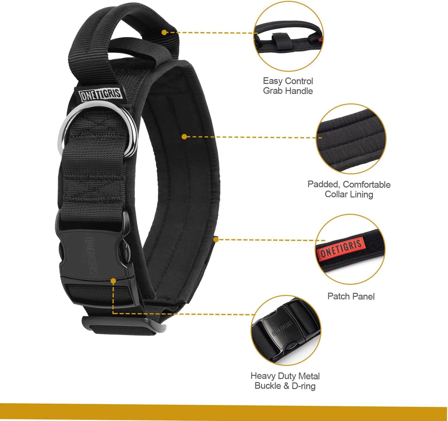 OneTigris Tactical Dog Collars with Handle,Military Dog Collar for Large Dog,Adjustable Nylon Collar German Shepherd Collar with Heavy Duty Metal Buckle for Dog Training and Walking (M, Orange)