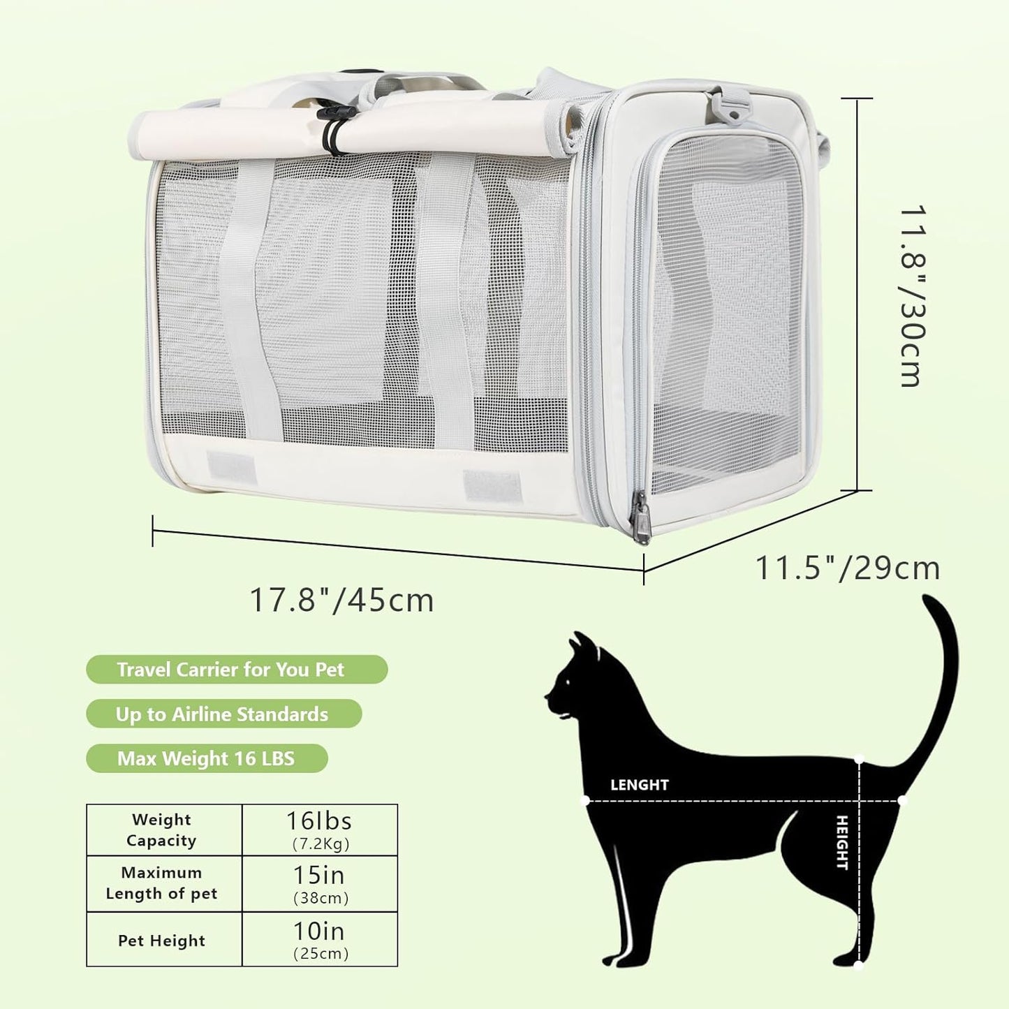 Le city Cat Carrier and Dog Carrier is Designed for Pets Weighing up to 16 lbs.Soft-Sided,Durable and Collapsible Travel Carrier,Breathable Mesh for Ventilation,Adjustable Shoulder Strap for Comfort