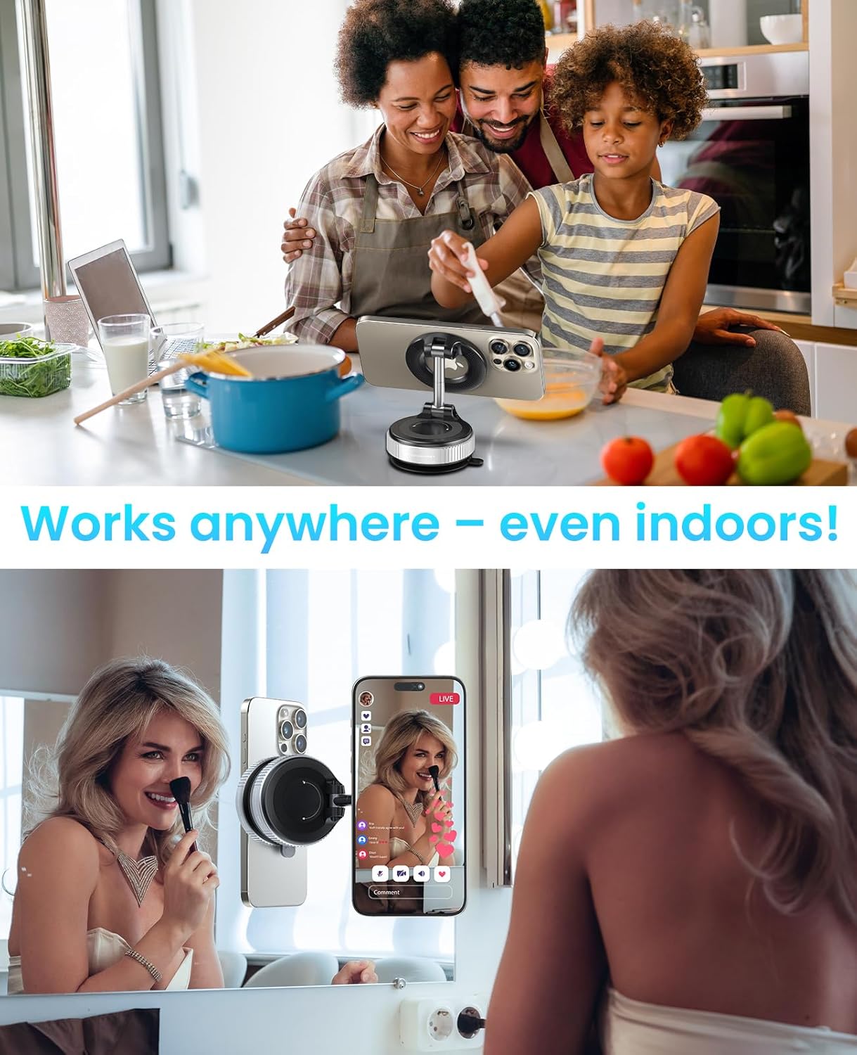 Jononser Vacuum Magnetic Suction Cup Phone Mount for Magsafe, 360° Adjustable Magnetic Phone Holder, Pocket Size Foldable Portable Cell Phone Holders for Your Car for All Smartphones & All Car Models