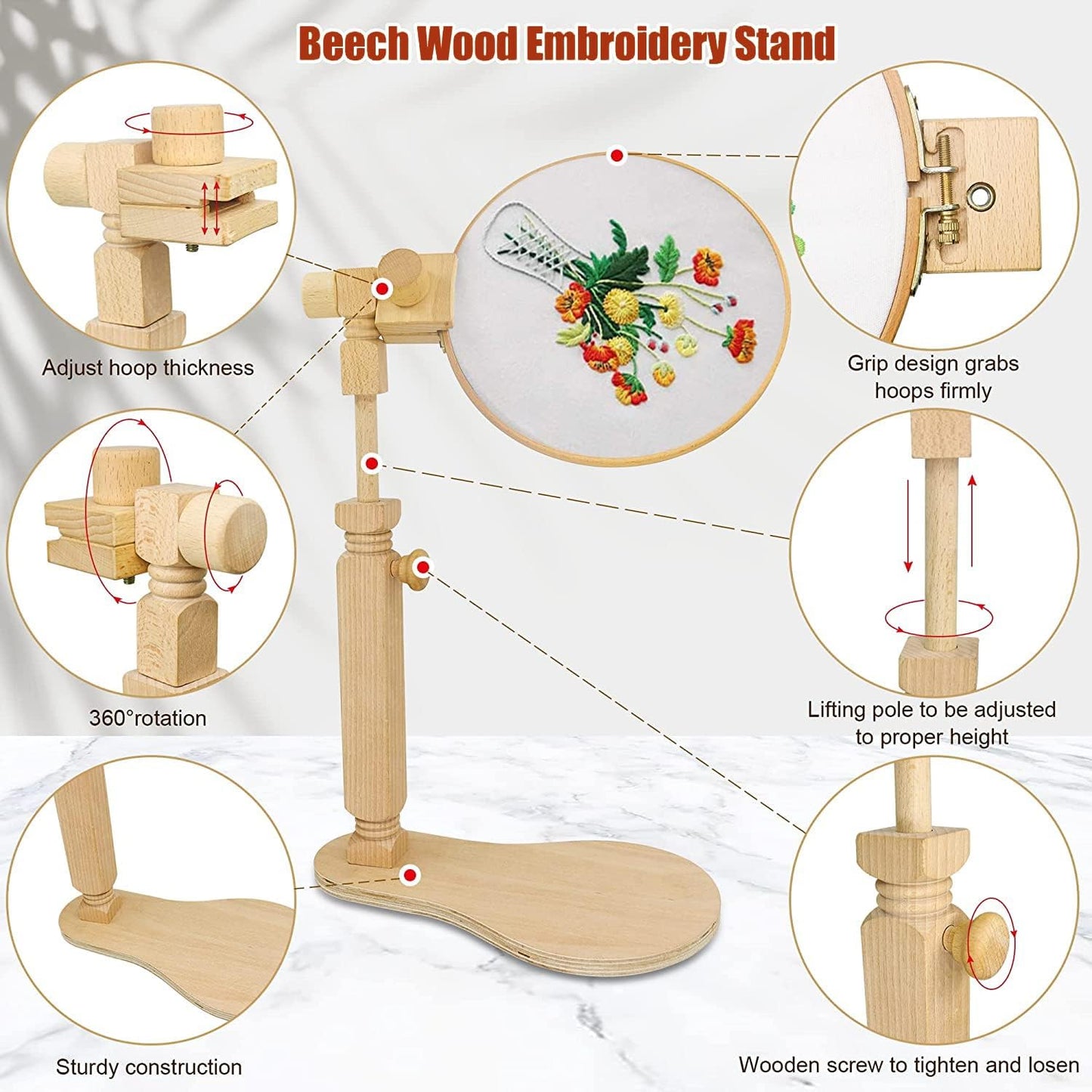 Purilite Select Adjustable Beech Wood Embroidery Hoop Stand