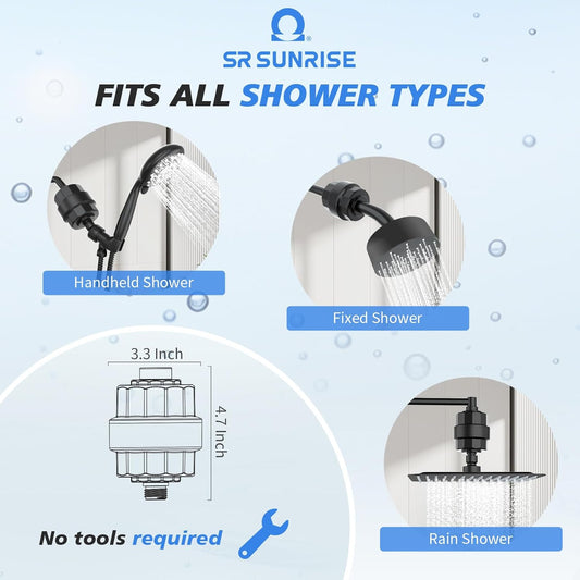 20-Stage Shower Head Filter-Shower Head Filter for Hard Water, with 3 Replaceable Filter Cartridges, High Output Shower Water Filter for Removing Chlorine and Fluoride,Black