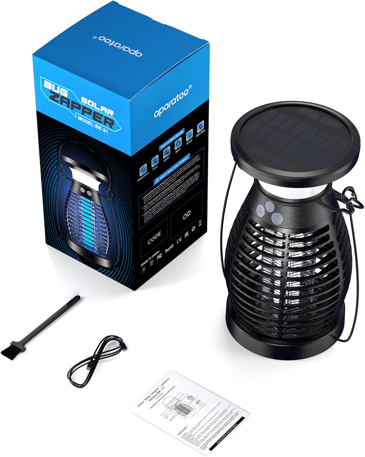 Solar Bug Zapper Indoor, 3 in 1 UV Mosquito Killer Lamp, 4000mAh 4200V Electric Fly Zapper, USB Rechargeable Insect Killer Traps for Office Kitchen Bedroom Garden Camping Outdoor, Black..