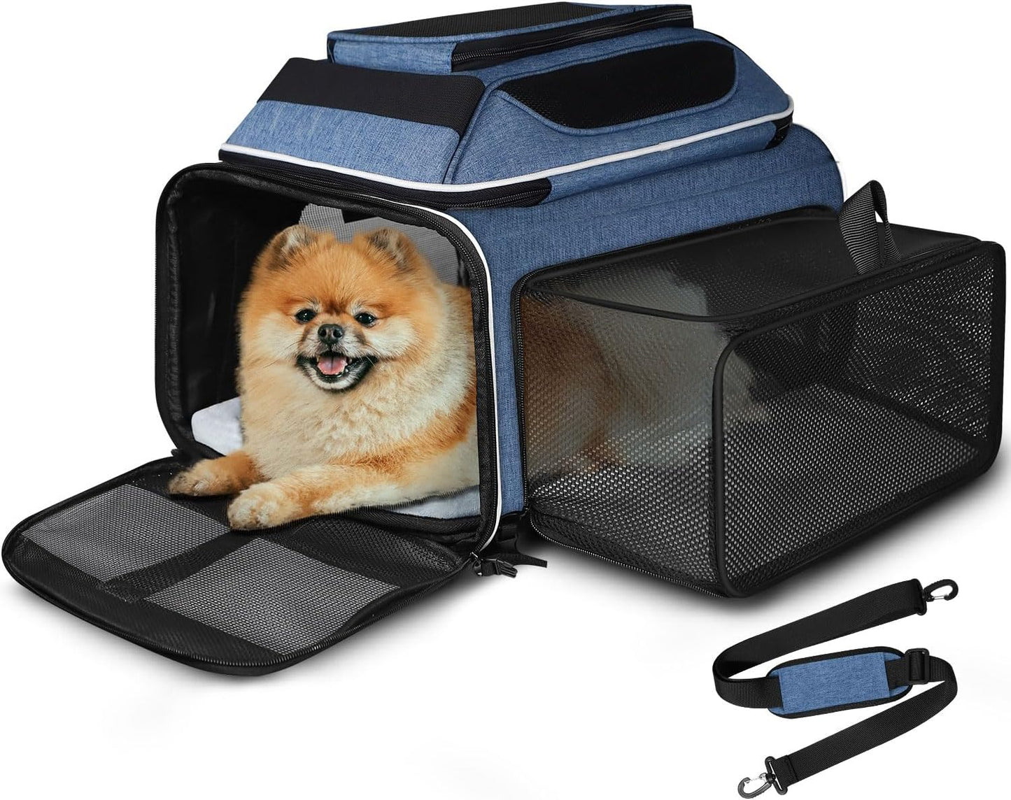 Petskd Top and Side Expandable Pet Carrier 17x12x8.5 Inches JetBlue Frontier Spirit Airline Approved, Soft-Sided Carrier for Small Cats and Dogs with Locking Safety Zipper and Anti-Scratch Mesh(Black)