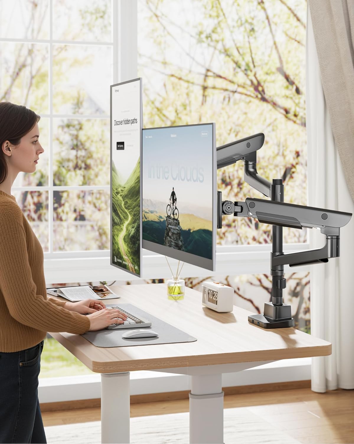 monTEK Premium Aluminum Monitor Arm for 17–57” Ultrawide Screens up to 59 lbs, USB 3.0 Dual Desk Mount with Adjustable Gas Spring, Quick-Release Plate, 10-Min Assembly, Clamp/Grommet, Max VESA 100x100